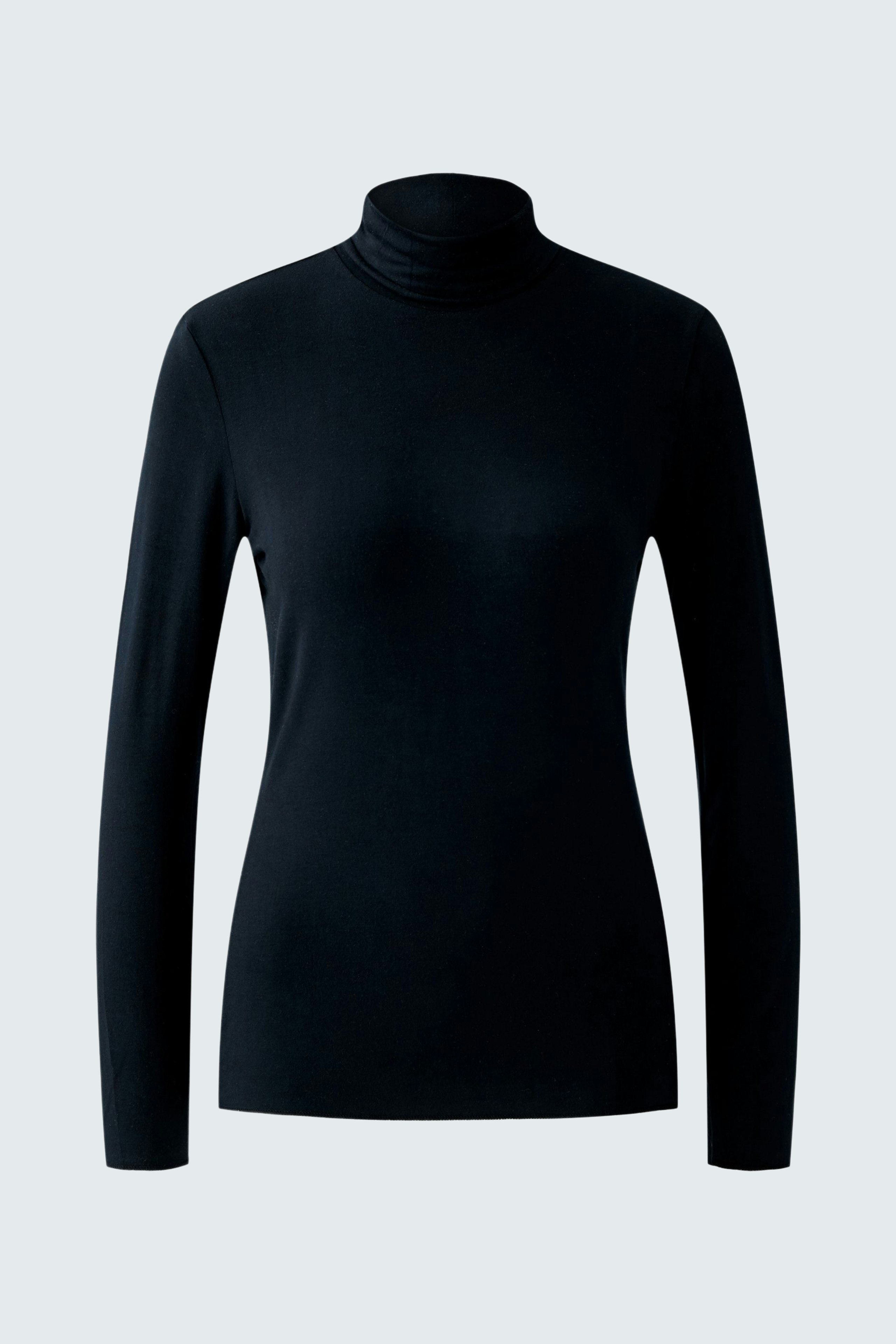 Casual women's long-sleeve pullover in black with a stylish turtleneck design.