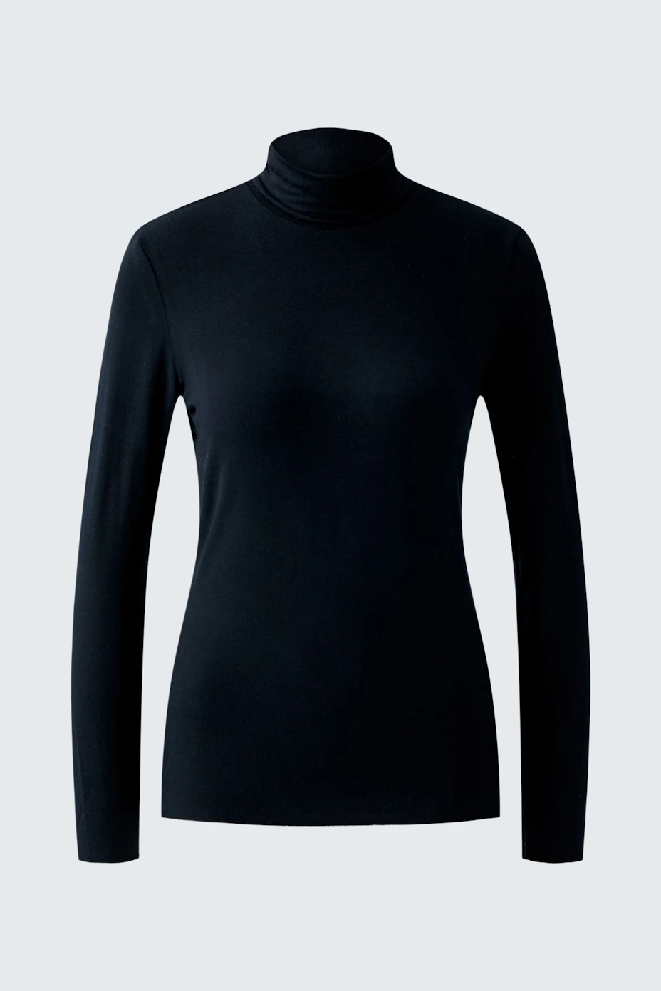 Schwarzes Langarmshirt mit Stehkragen für Damen, ideal für lässige Outfits.