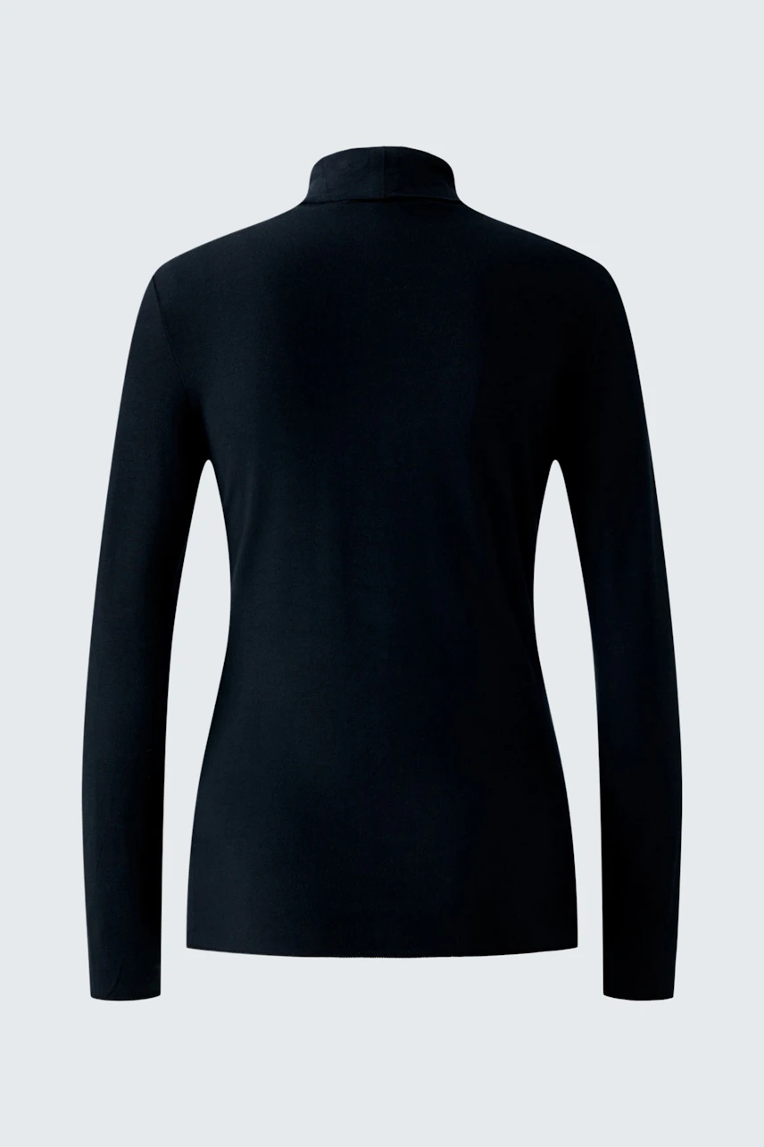 Damen Langarmshirt: Rückansicht eines schlichten, schwarzen Langarmshirts.