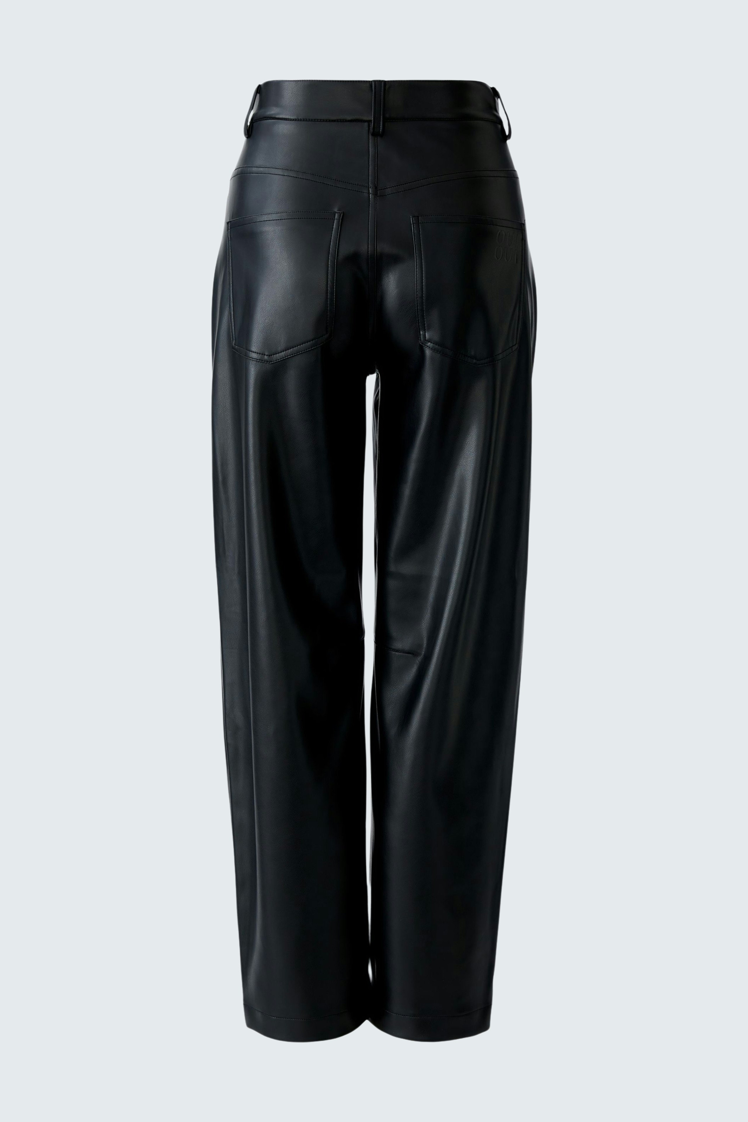 Trendy women's faux leather pants with a relaxed fit, showcasing a modern design.