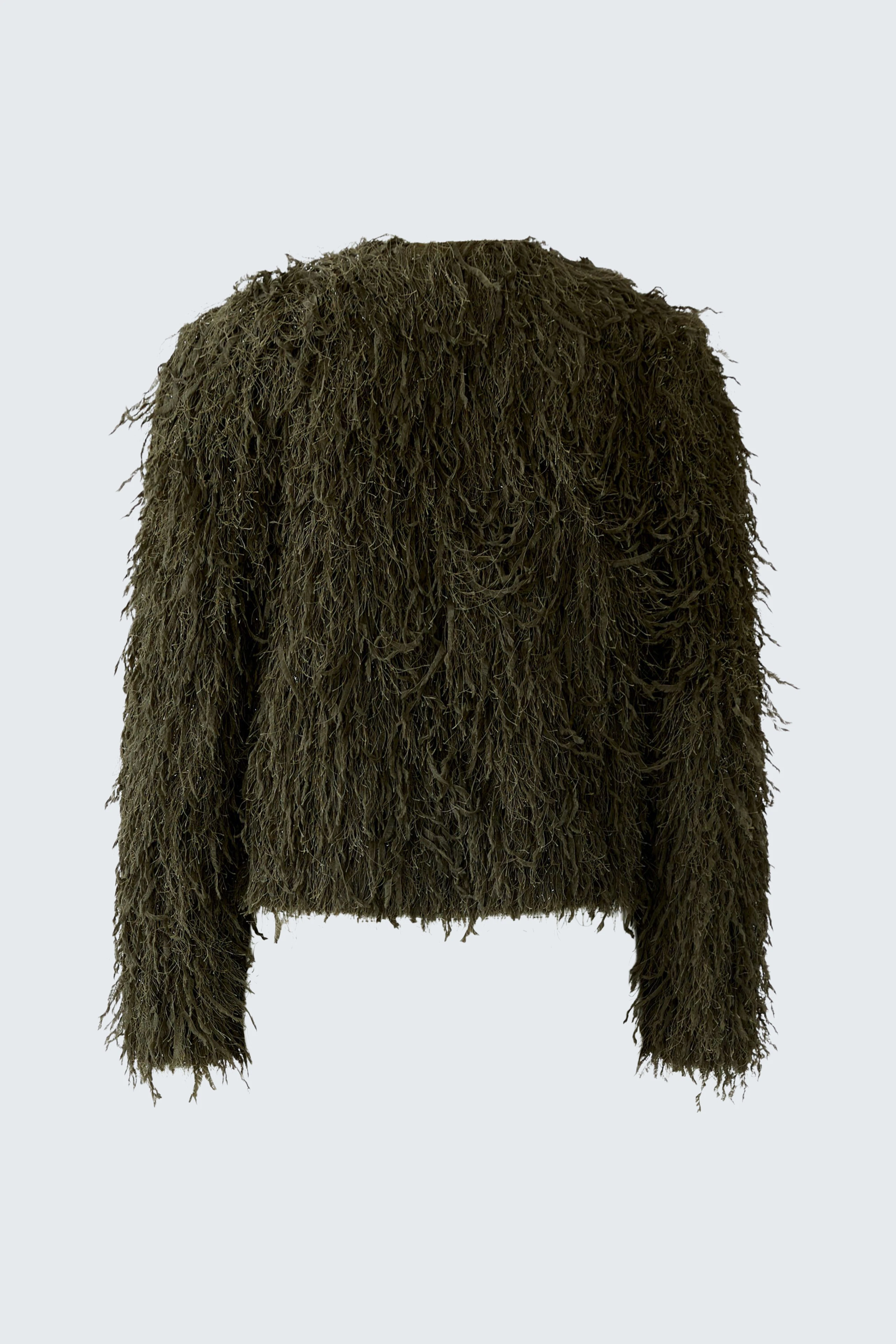Damen-Jacke: Flauschige, grüne Jacke mit langen Ärmeln, ideal für lässige Outfits.