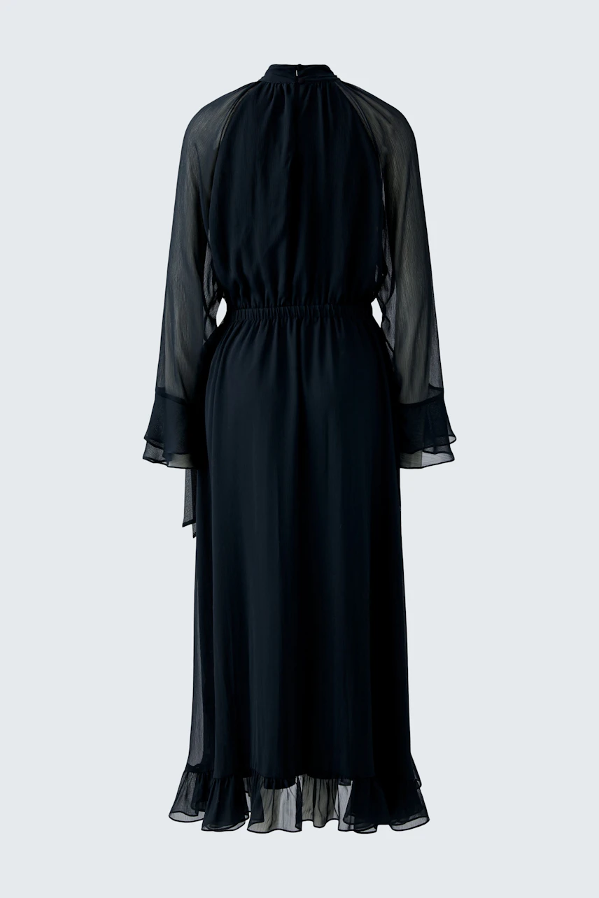 Maxikleid: Schwarzes, fließendes Kleid mit elastischem Bund und transparenten Ärmeln.