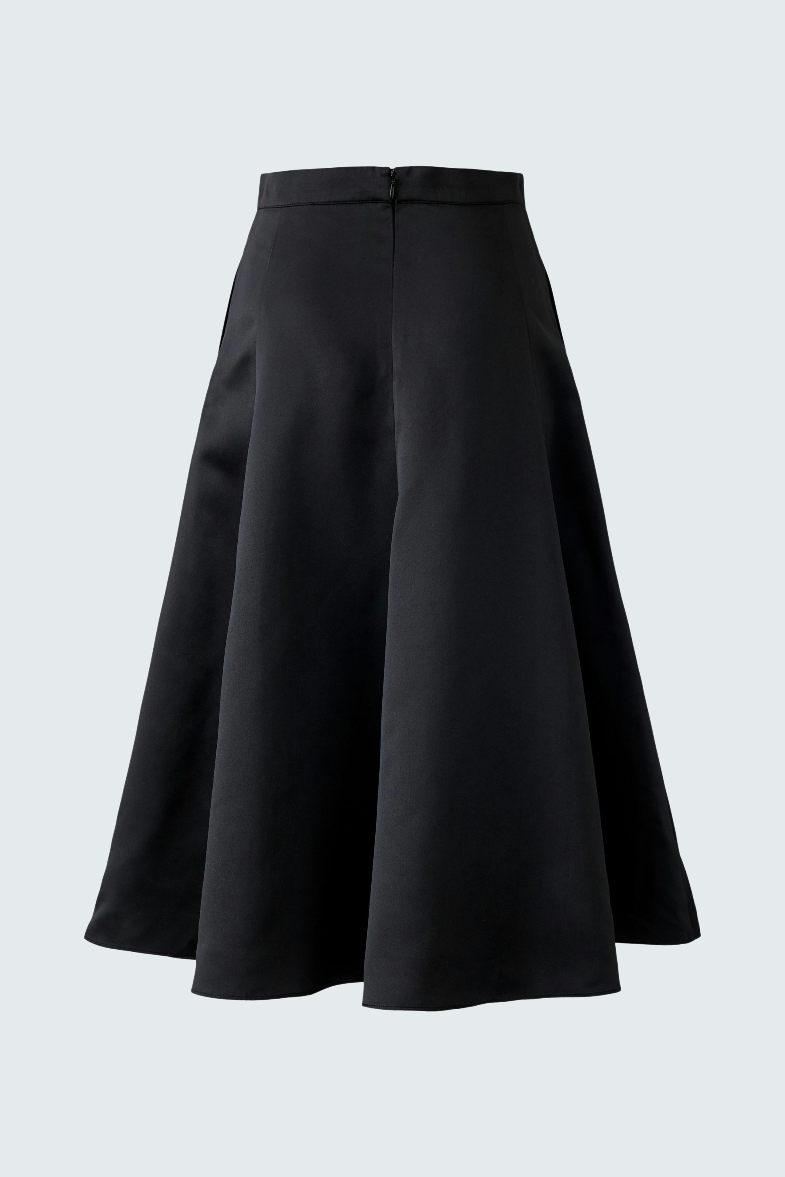 A-line skirt: A black, flowing A-line skirt designed for women, perfect for casual wear.
