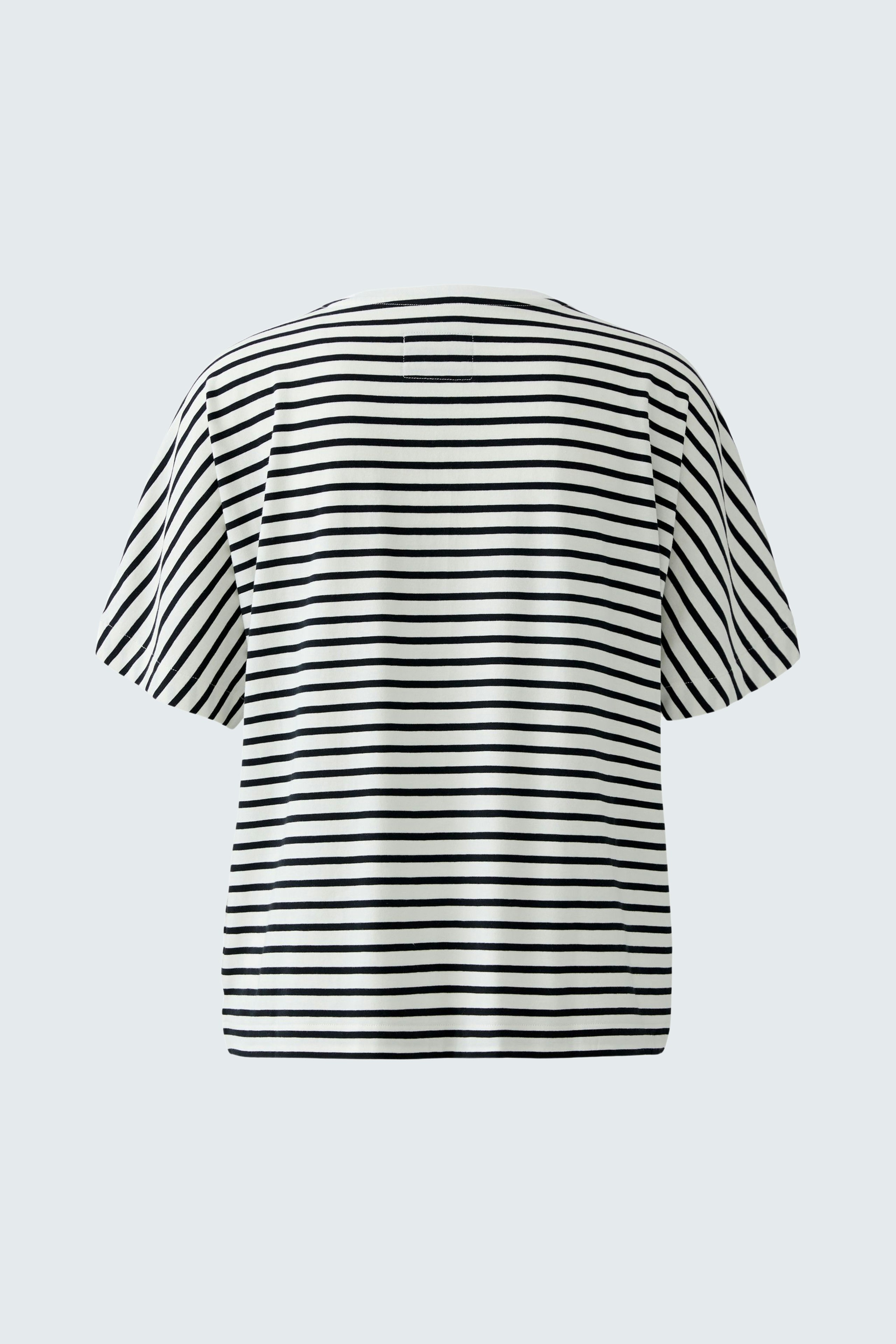 Casual women's T-shirt: A relaxed fit black and white striped top with short sleeves.