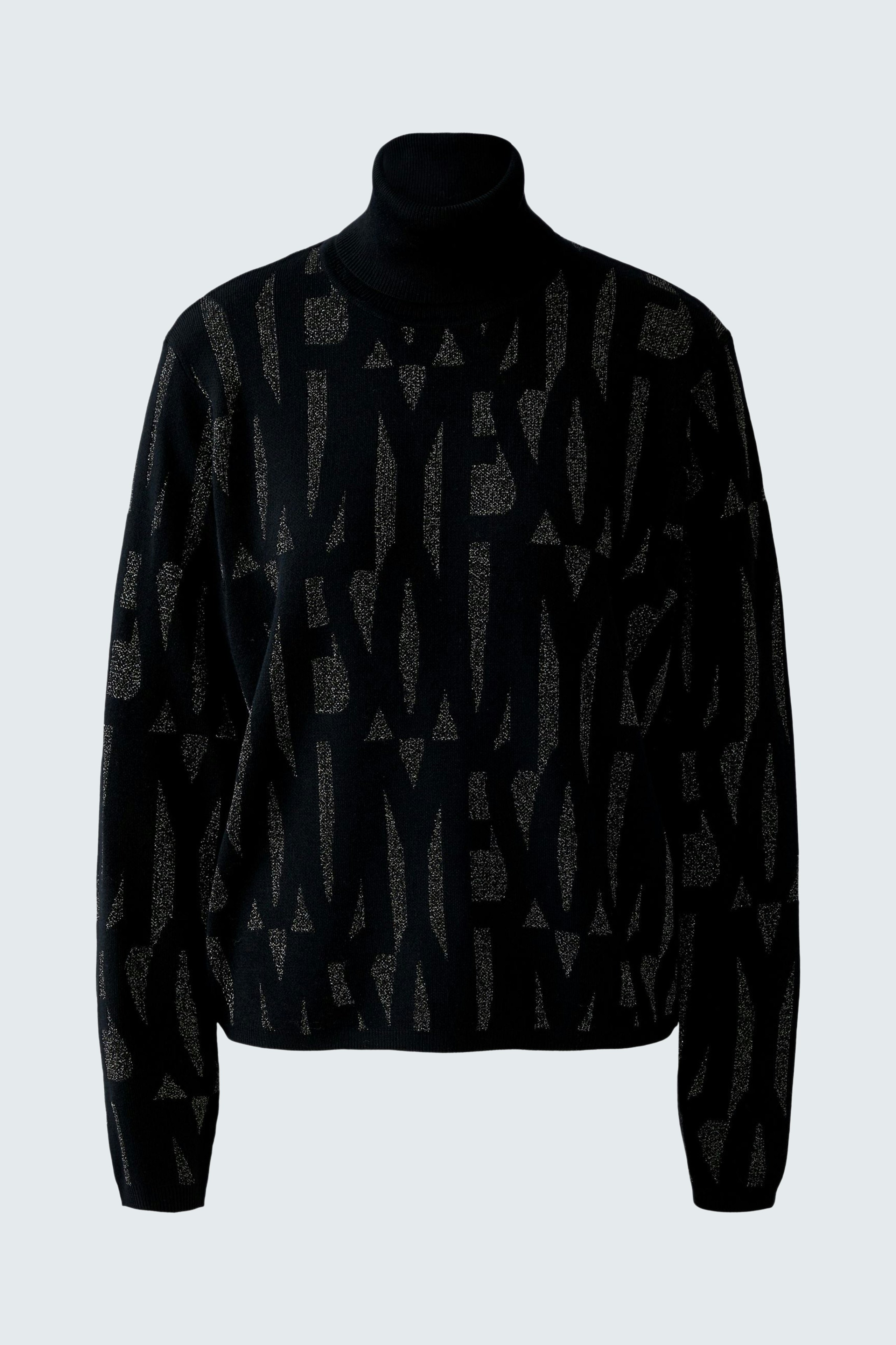 Casual women's pullover: Black turtleneck with bold lettering, perfect for a relaxed look.