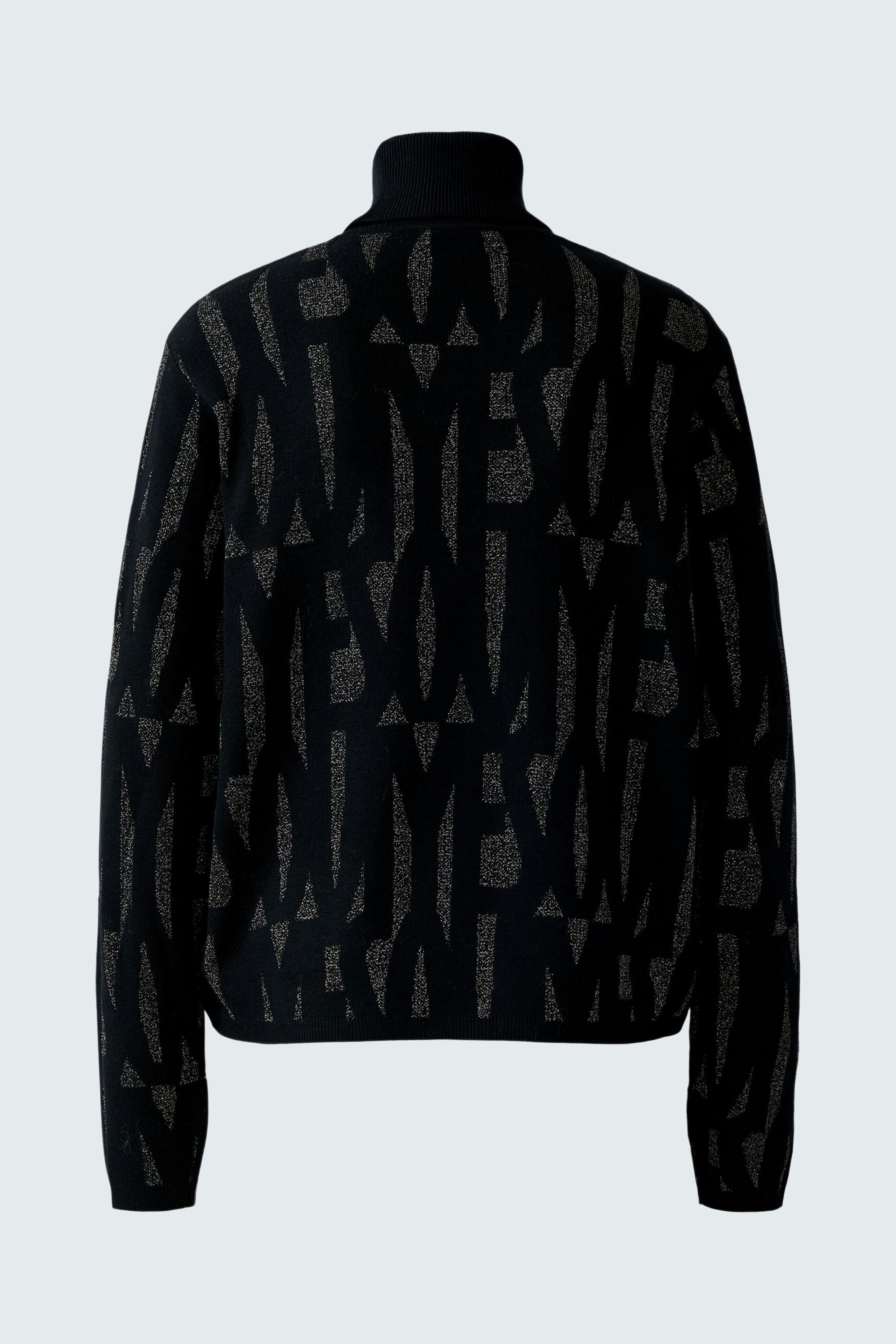 Casual women's pullover: Black pullover with bold letters, featuring a high collar and relaxed fit.