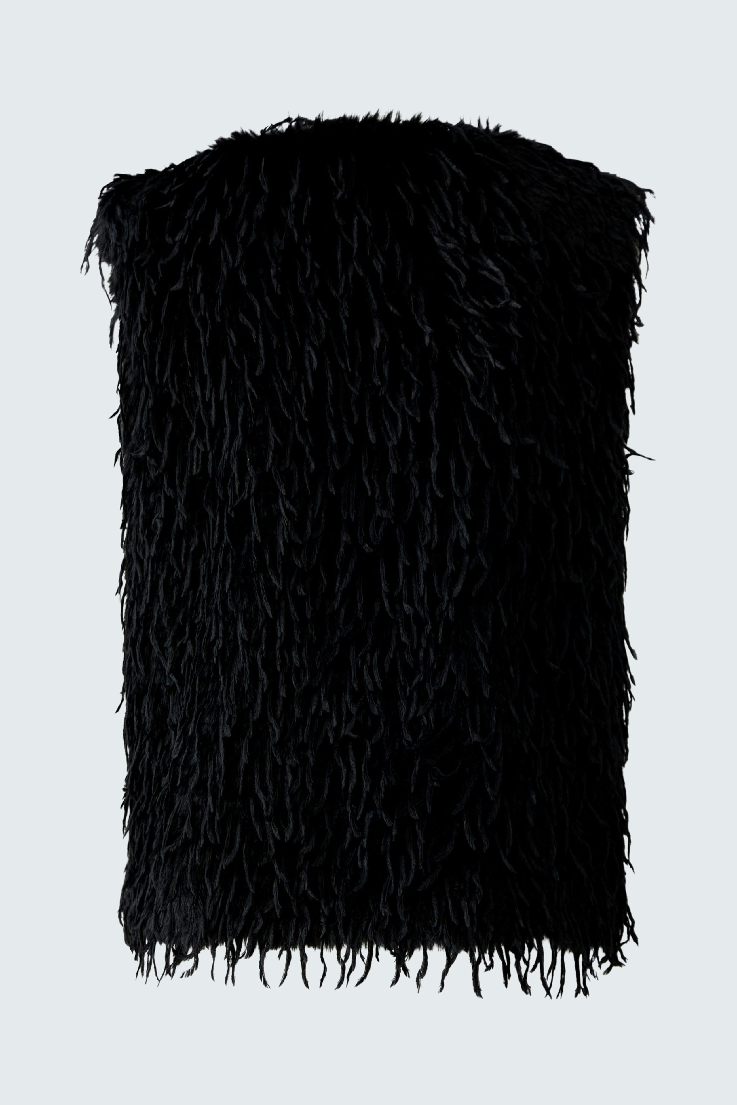 Fuzzy black vest: A stylish women's vest with a textured finish, perfect for layering.