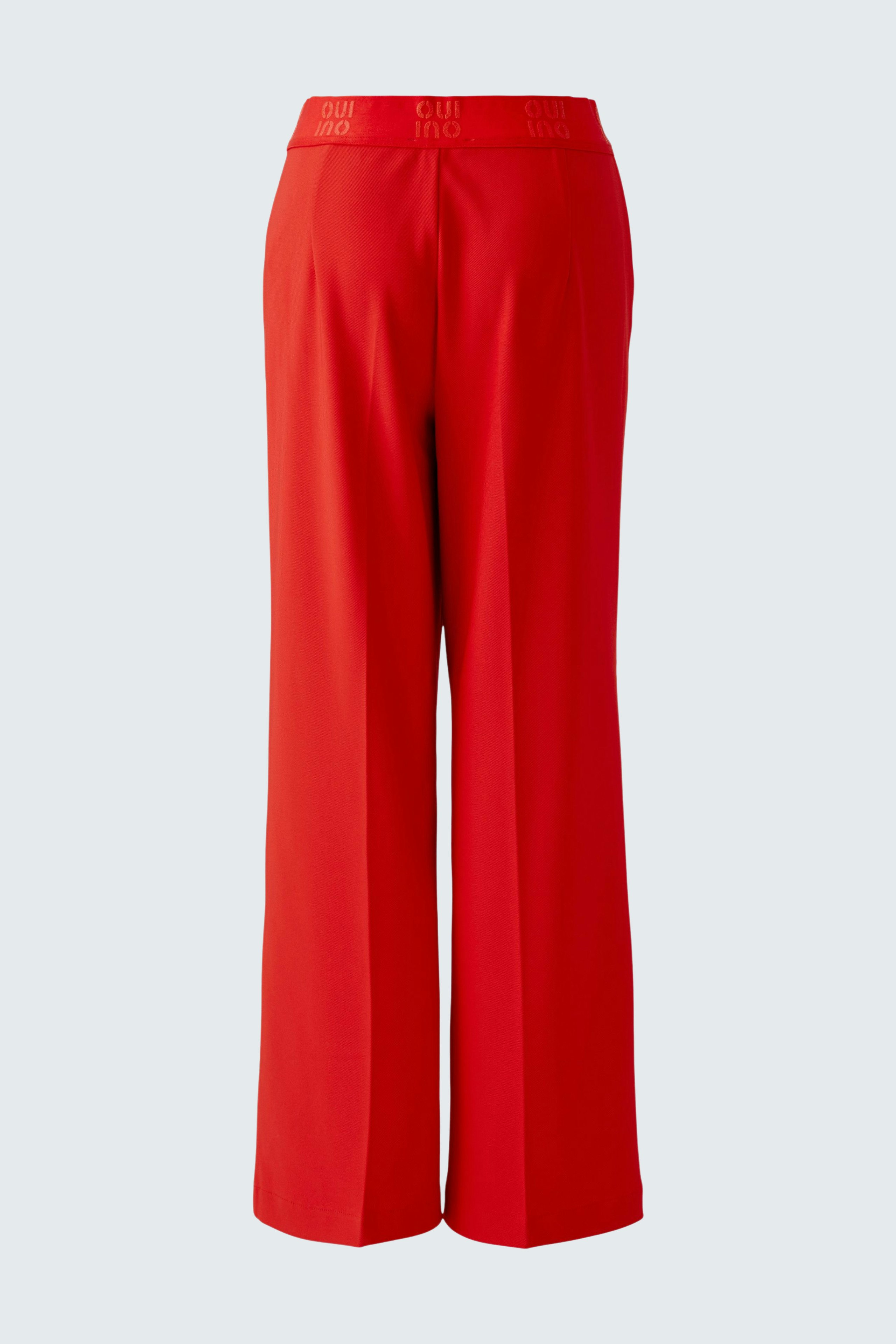 Bequeme Damen-Hose in leuchtendem Rot mit weitem Bein und elastischem Bund.