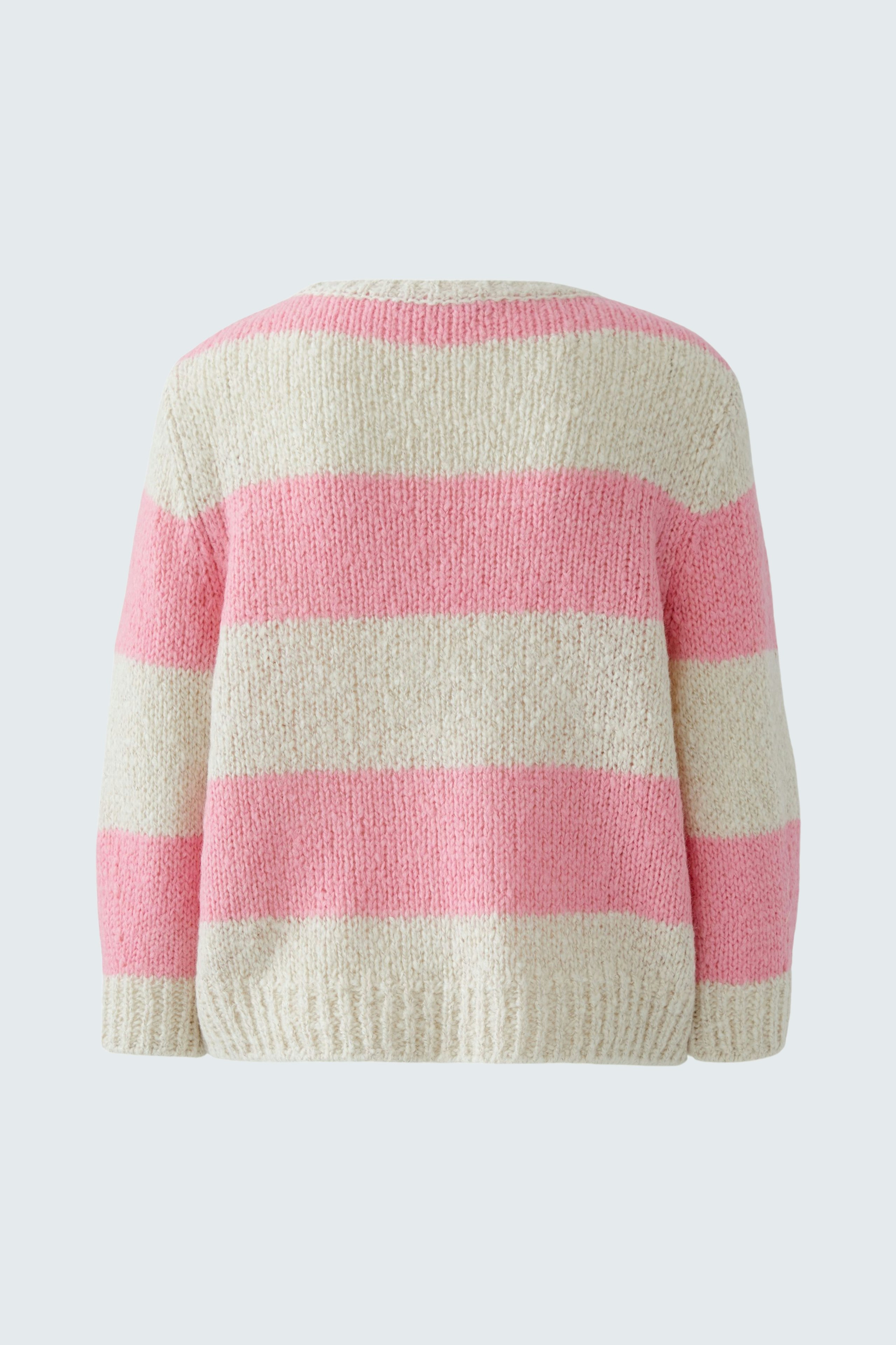 Gemütlicher Damen-Pullover in rosa-weißen Streifen, lässig geschnitten und ideal für den Alltag.