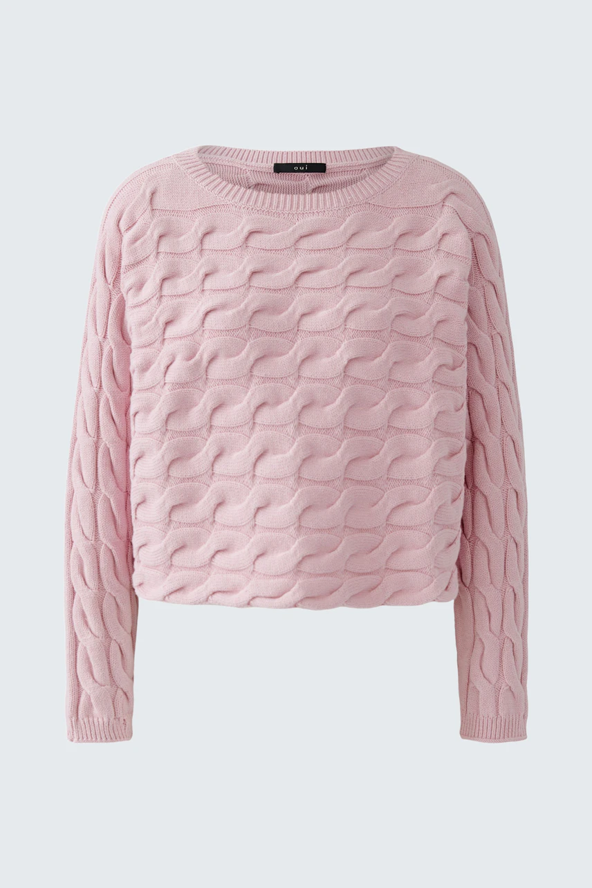 Casual women's pullover: Light pink textured pullover with a relaxed fit, perfect for everyday wear.