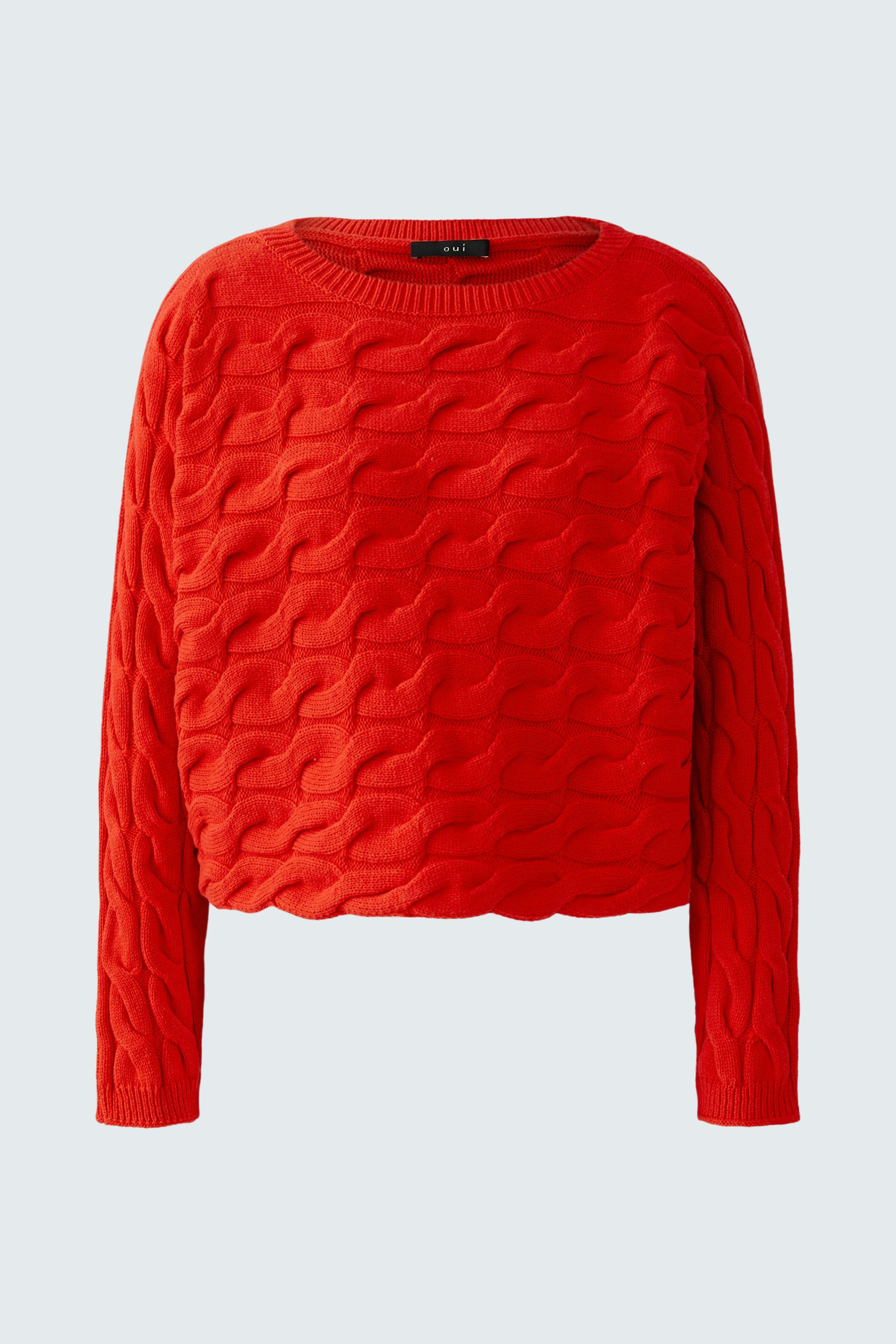 Roter Damen-Pullover mit strukturiertem Muster und lässigem Schnitt, ideal für den Alltag.