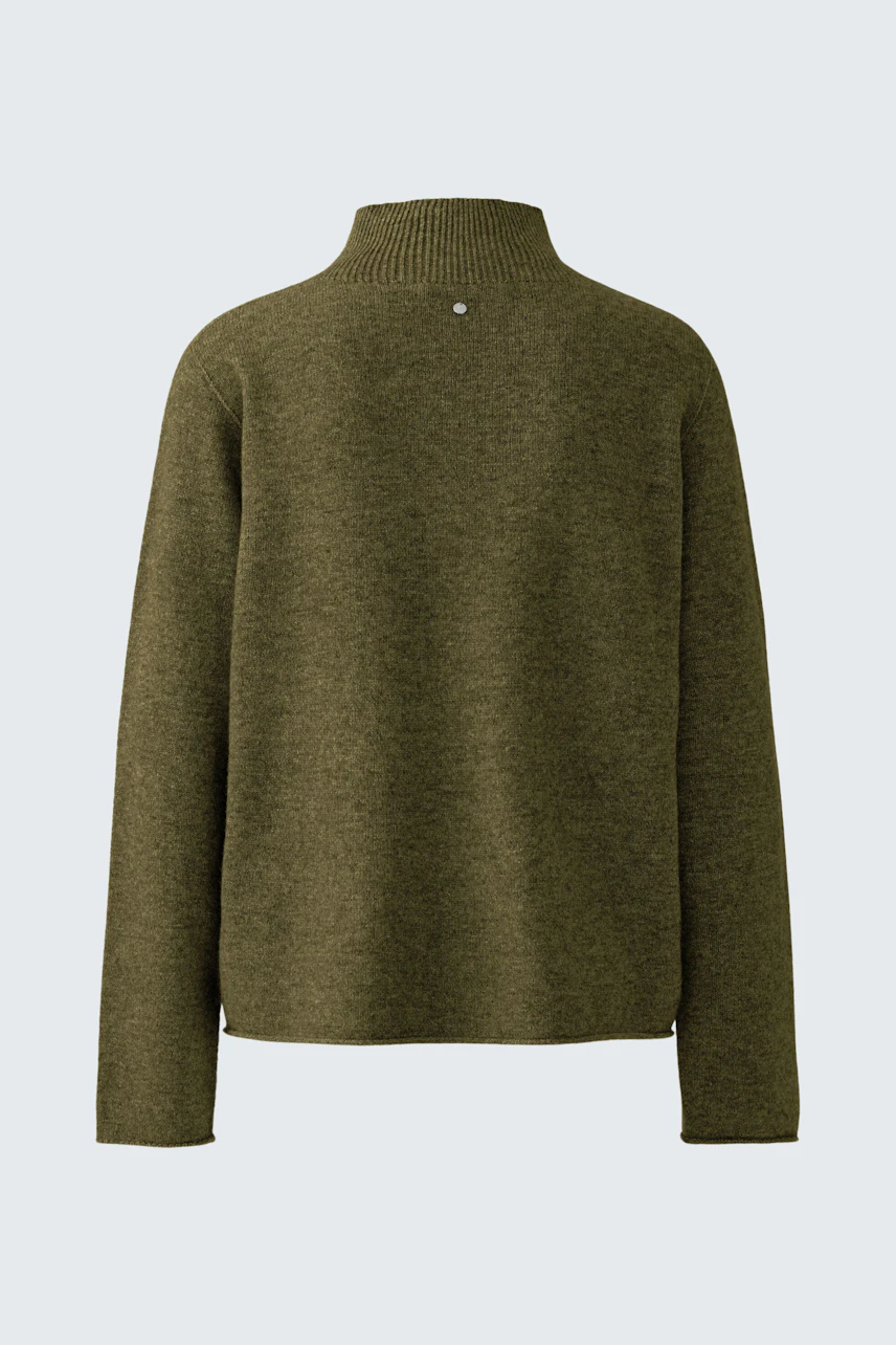 Damen-Pullover in Olivgrün mit hohem Kragen und lässigem Schnitt, ideal für den Alltag.