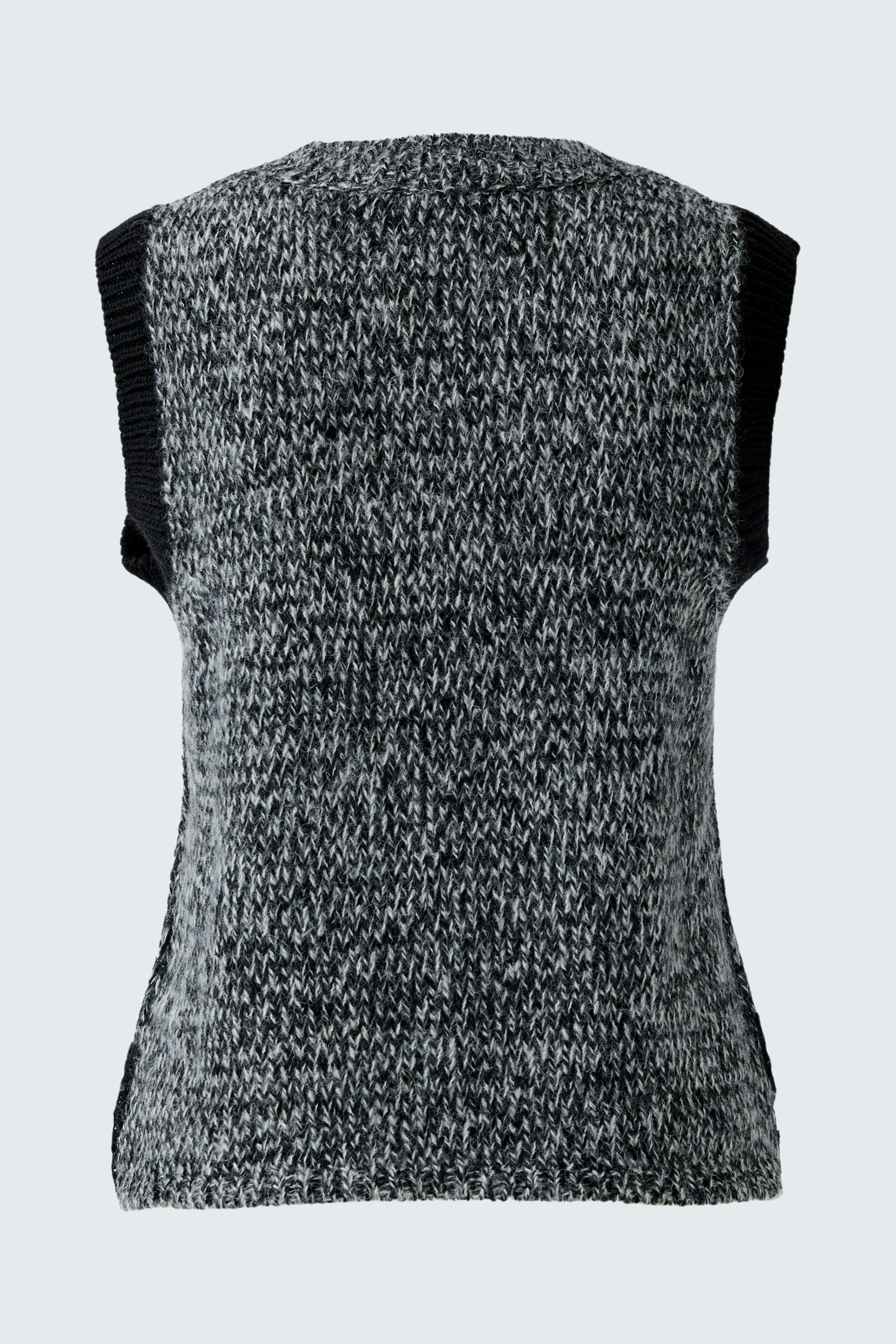 Casual women's pullover: Back view of a gray sleeveless pullover with textured knit.