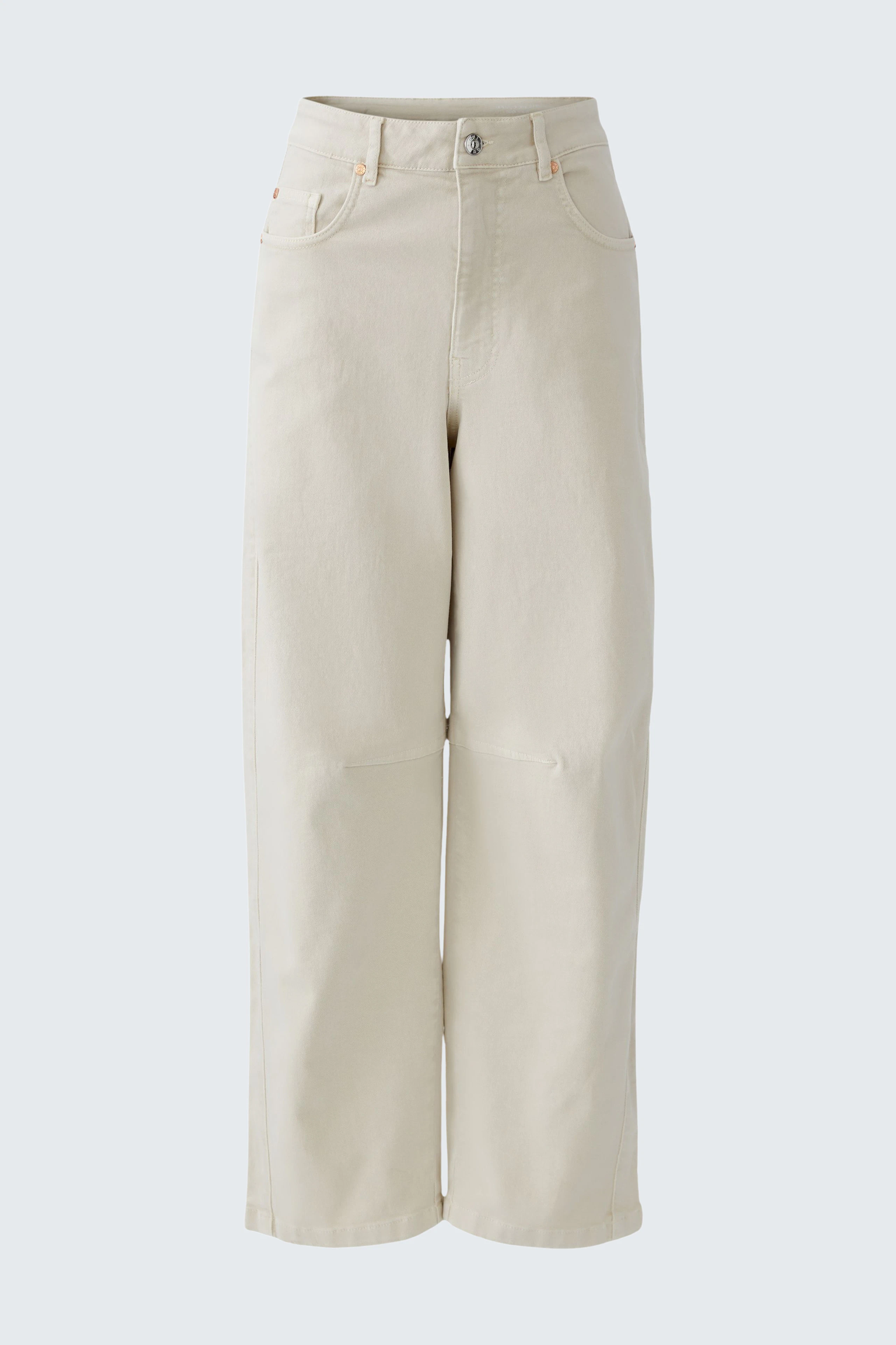 Bequeme Damen-Jeans Barrel in hellem Beige mit weitem Schnitt und lässigem Look.