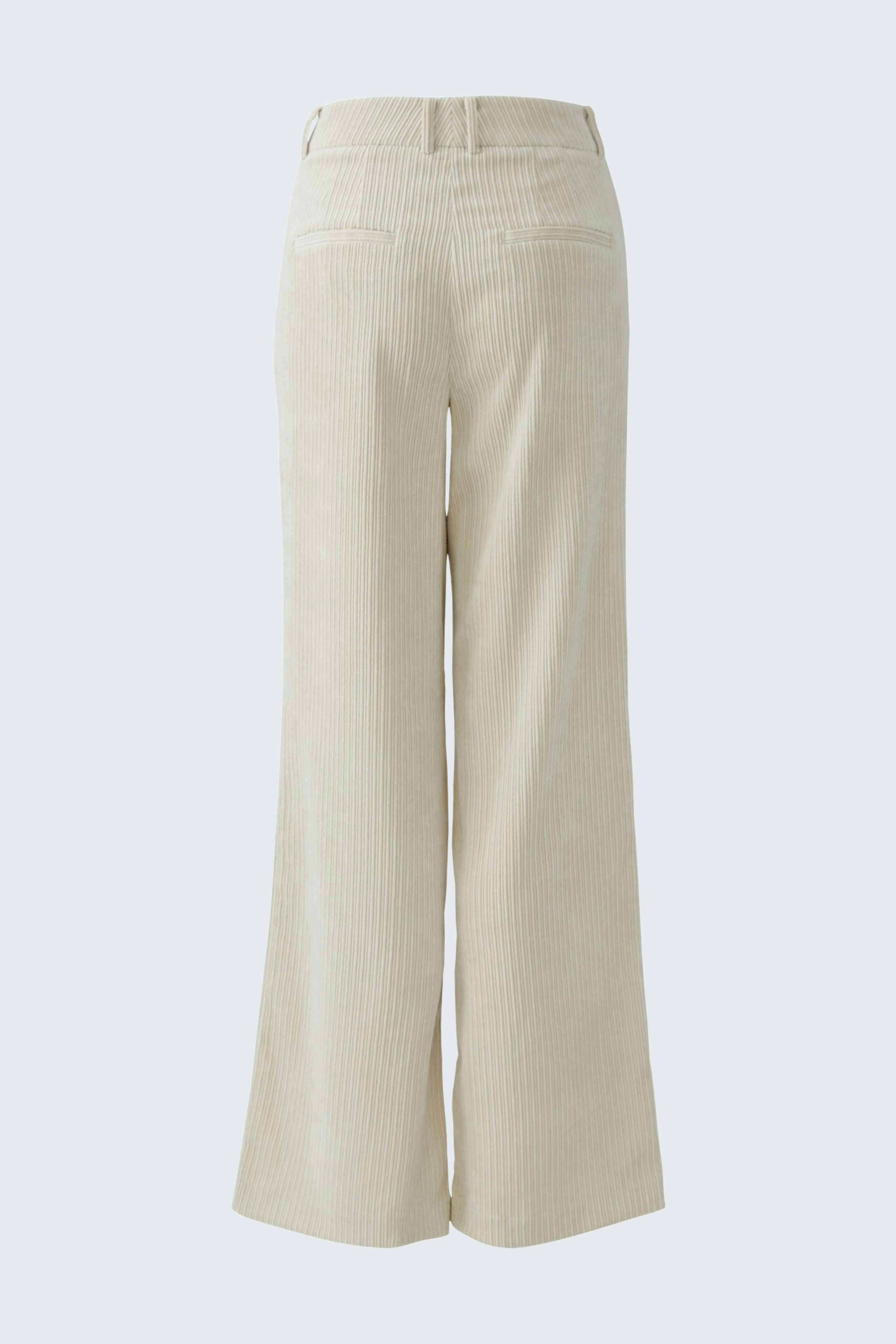Casual women's cord trousers: Back view of beige wide-leg corduroy pants with a comfortable fit.