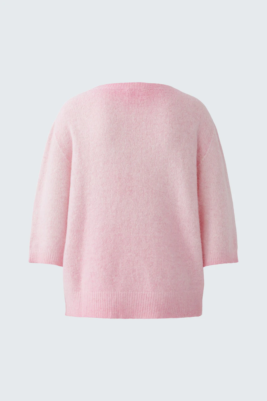 Rosa Damen-Pullover: Weicher, lässiger Pullover mit 3/4-Ärmeln und Rundhalsausschnitt.