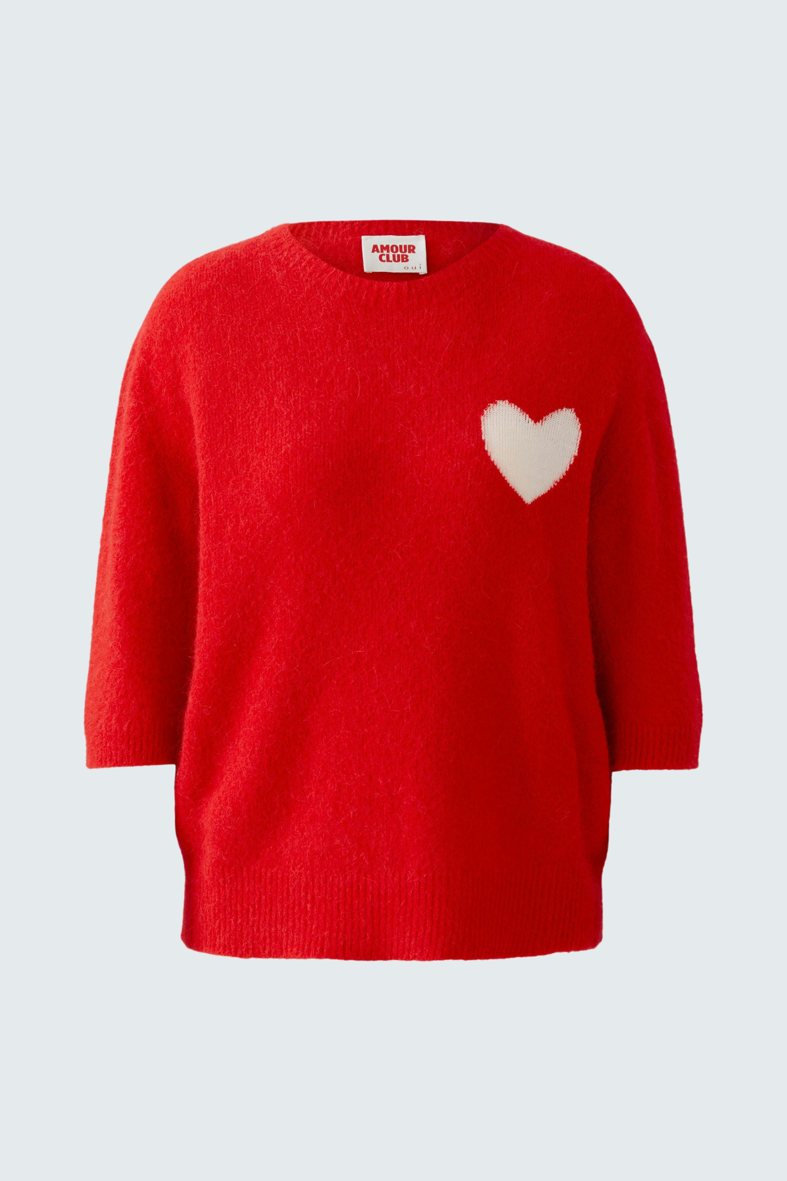 Roter Damen-Pullover mit Herz-Applikation, lässig und bequem für jeden Tag.