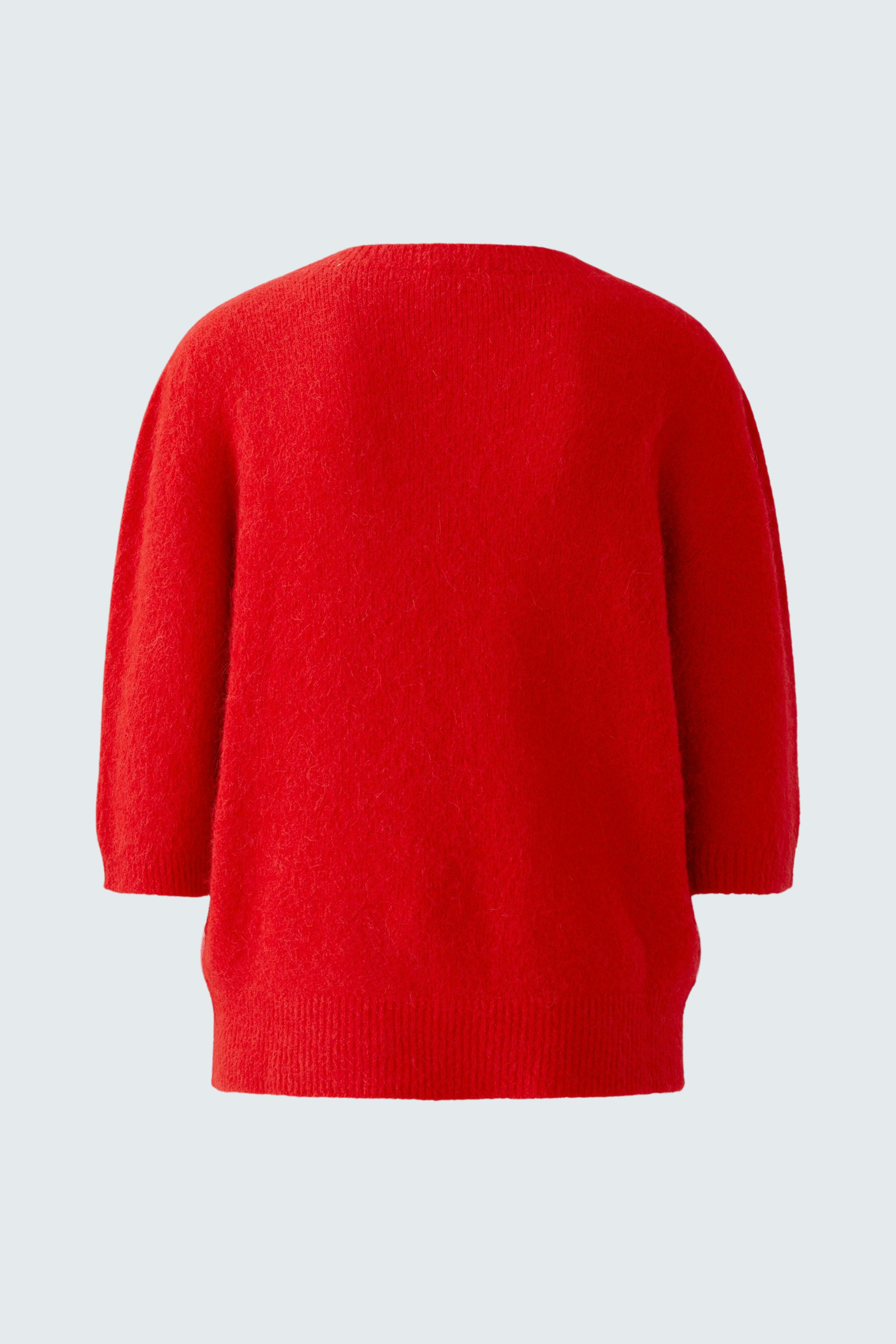 Roter Damen-Pullover mit 3/4-Ärmeln, lässiger Schnitt und weichem Material.