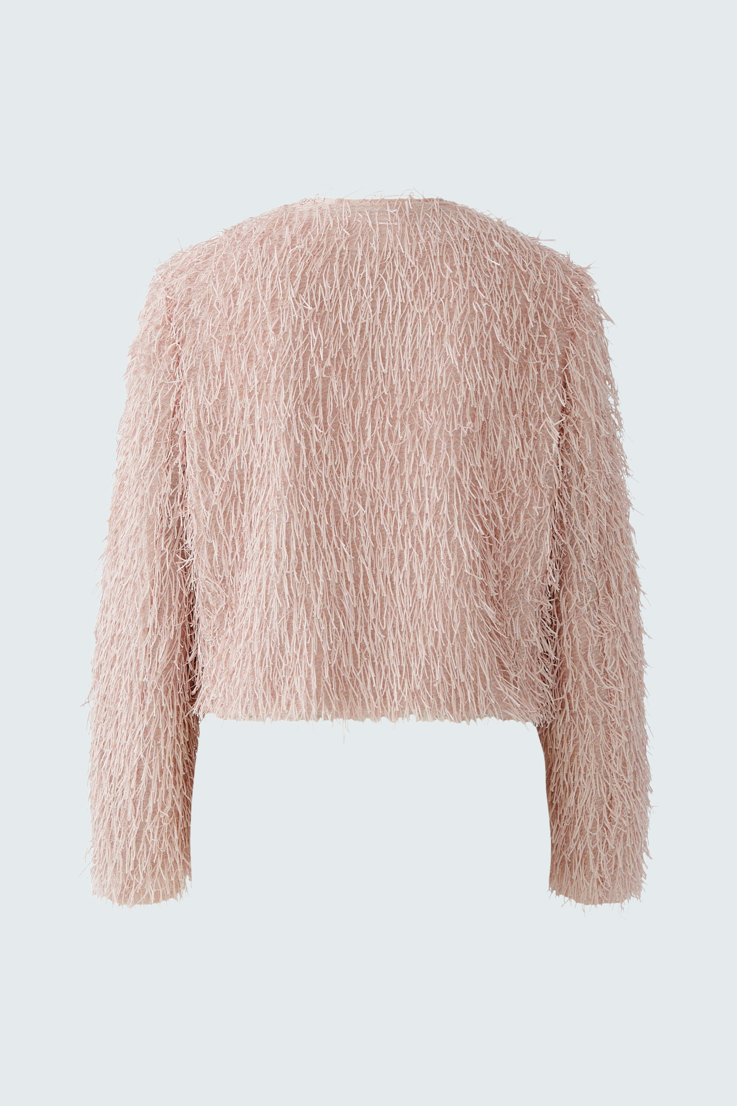 Soft pink women's jacket with a fluffy texture, perfect for casual layering.