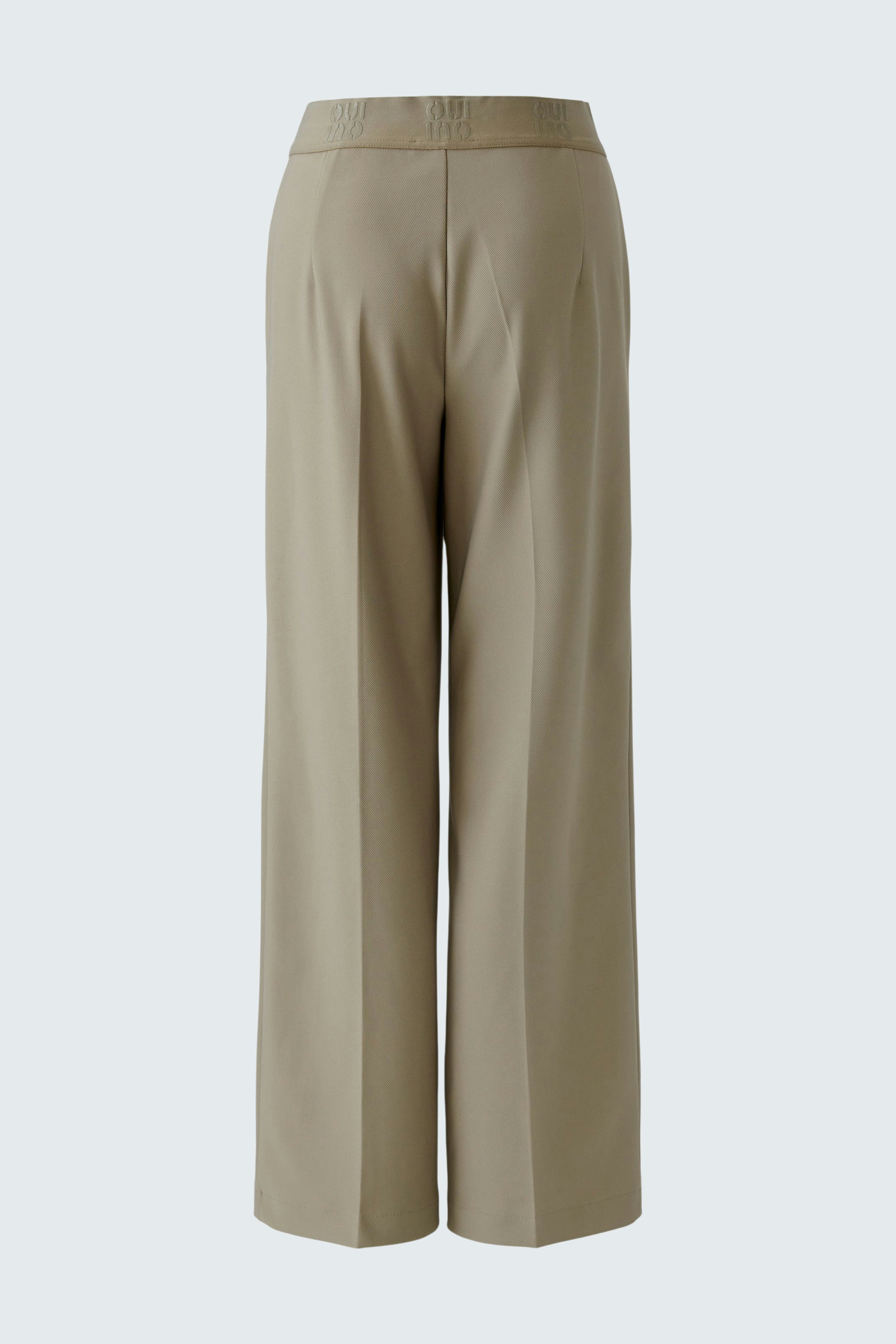 Wide-leg trousers: Beige women's trousers with a relaxed fit and a high waist.