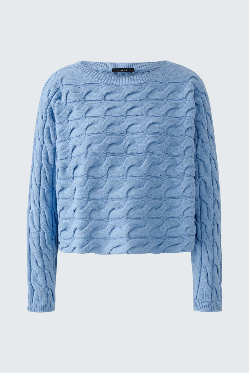 Casual women's pullover in light blue with a textured wave pattern, perfect for everyday wear.