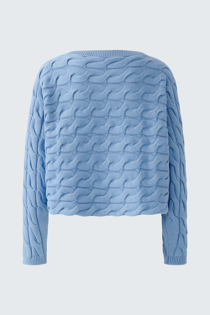 Casual women's pullover: Light blue textured pullover with a relaxed fit and long sleeves.