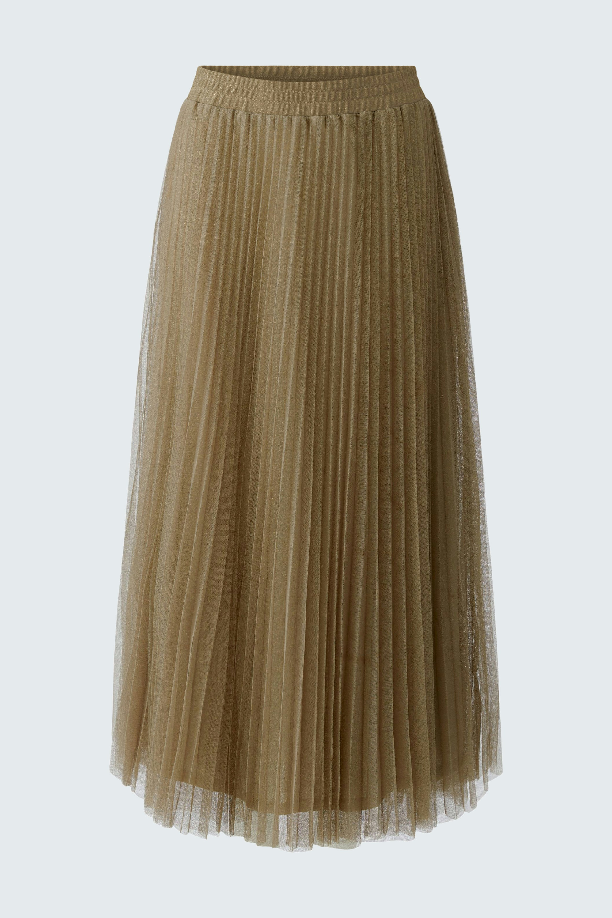 Beiger Plisseerock: Langer, schwingender Rock mit feinen Falten für einen lässigen Look.