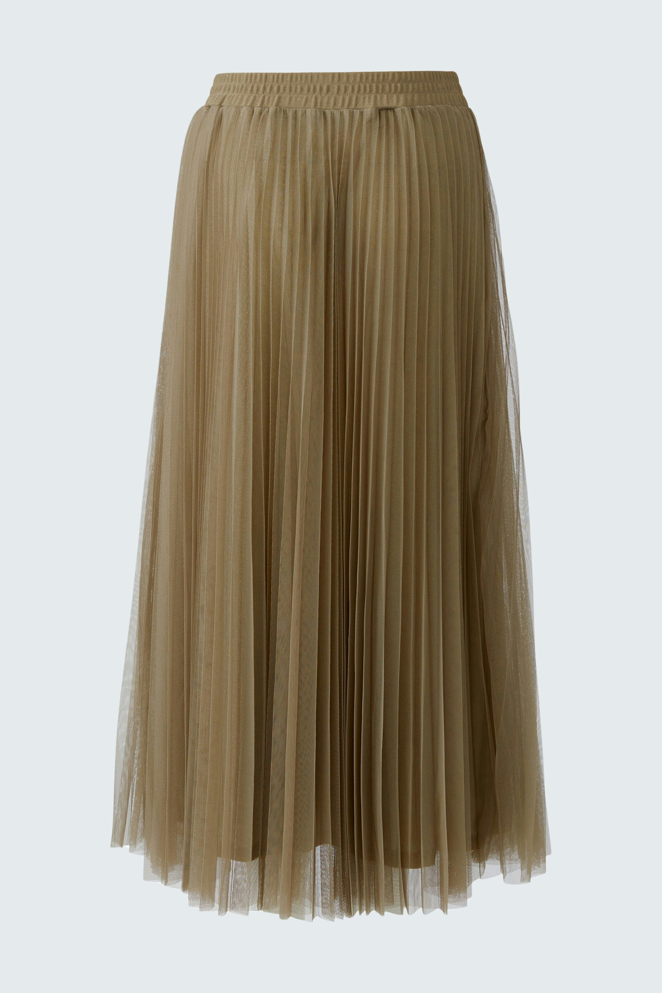 Beiger Plisseerock: Langer, schwingender Rock mit feinen Falten für einen lässigen Look.