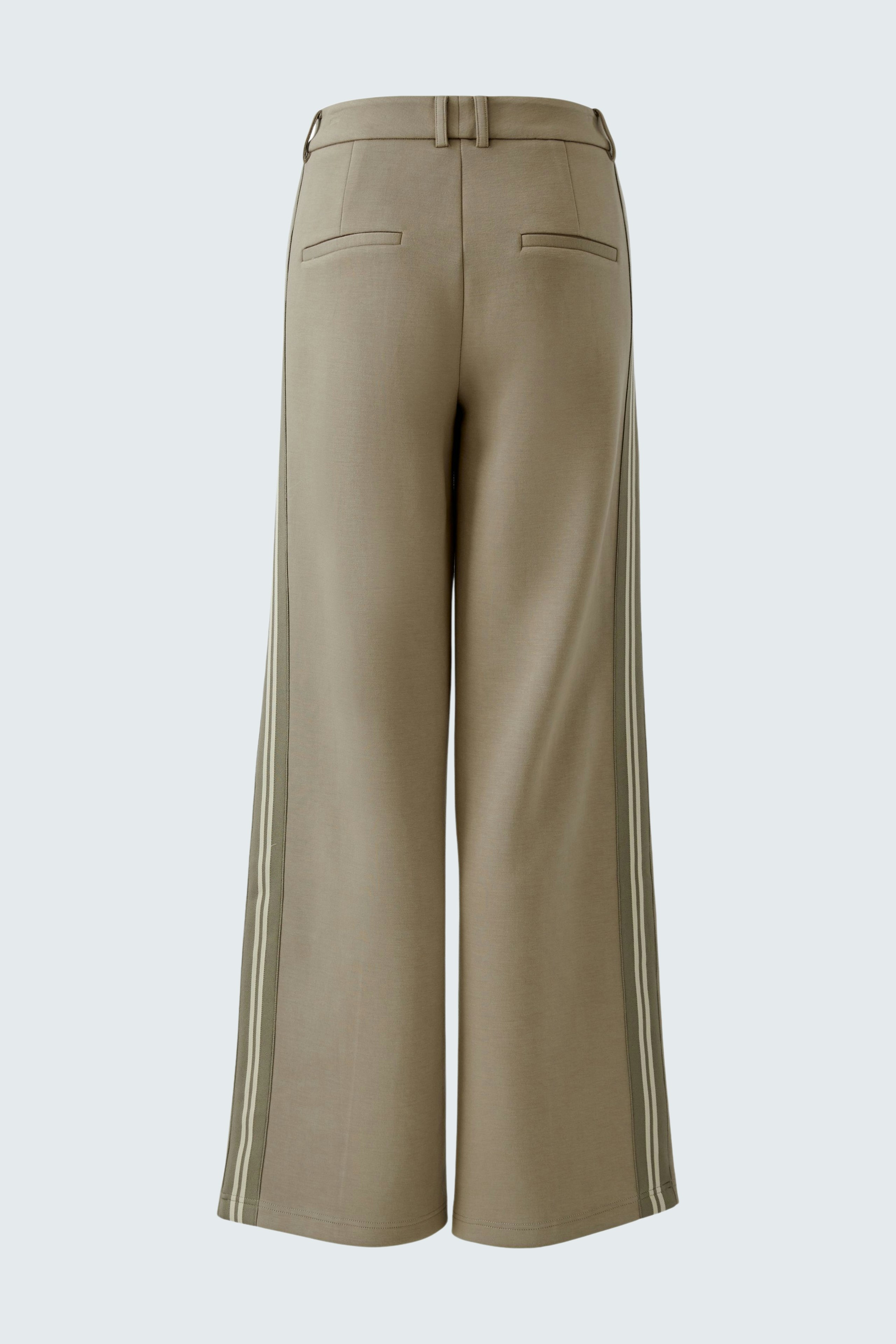 Casual women's trousers: Back view of wide-leg pants in beige with side stripes and a comfortable fit.
