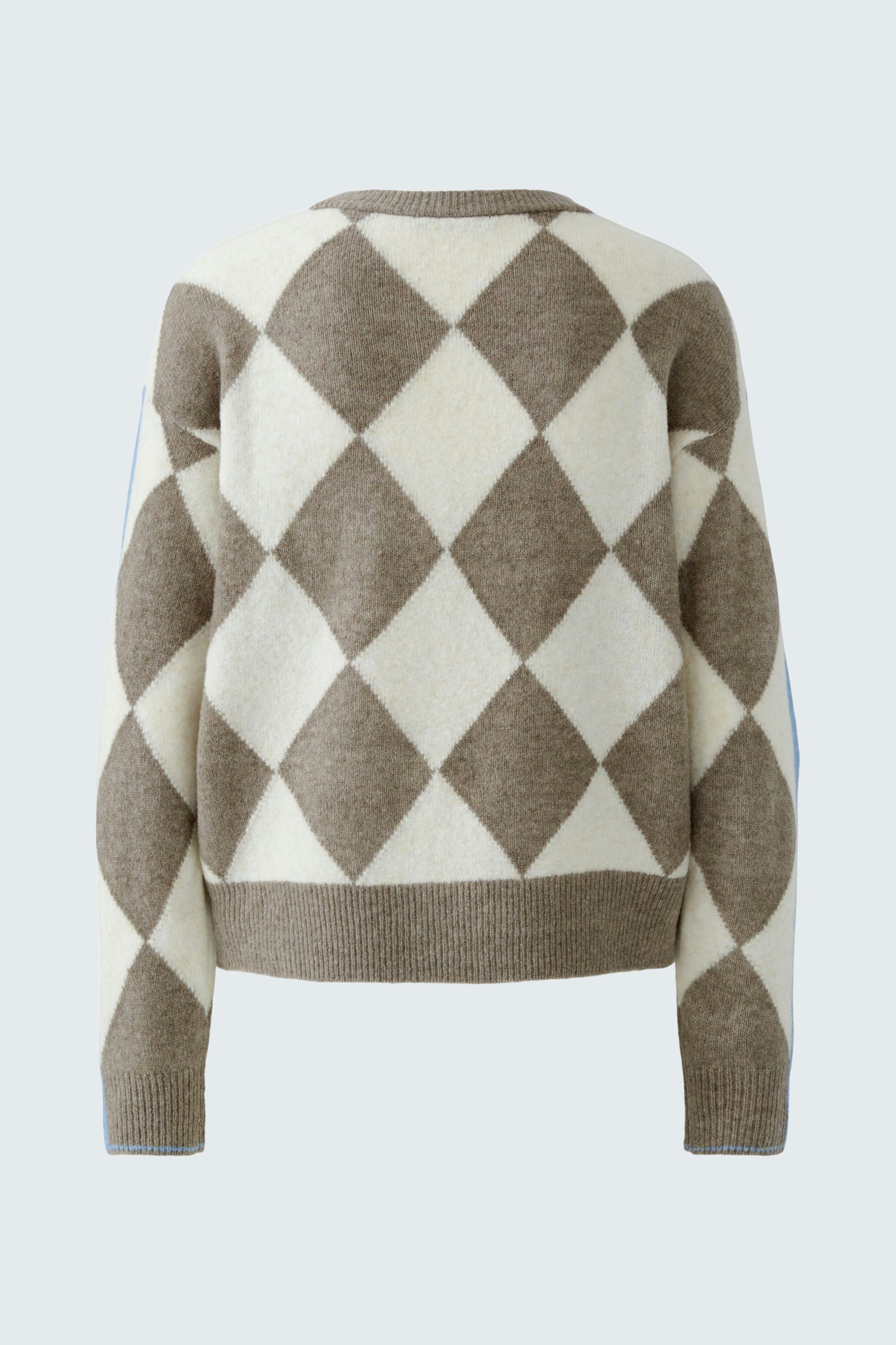 Gemusterter Damen-Pullover in Beige und Weiß mit Rautenmuster, lässig und bequem.