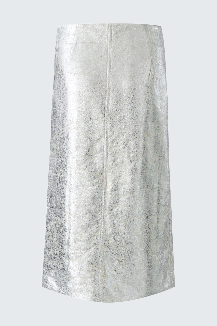 Moderner Bleistiftrock: Schlichte, silberne Form mit glatter Oberfläche, ideal für vielseitige Outfits.