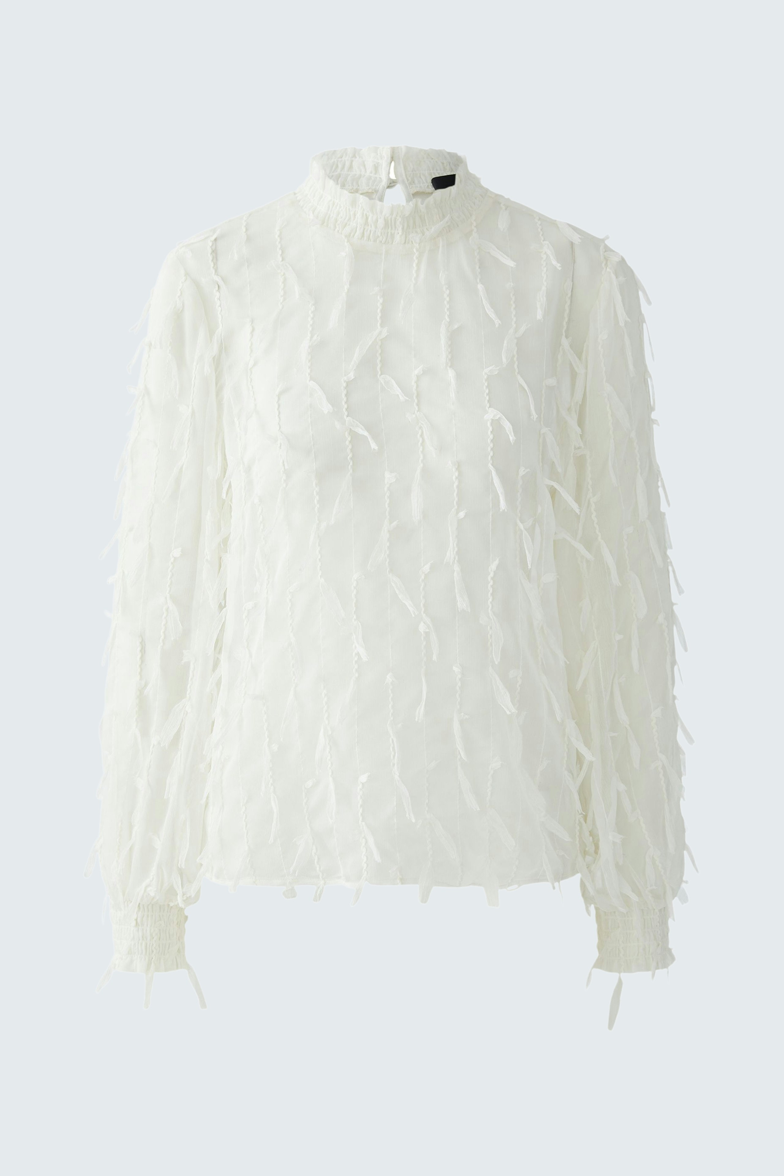 Lightweight women's blouse with textured design and high collar, perfect for casual wear.