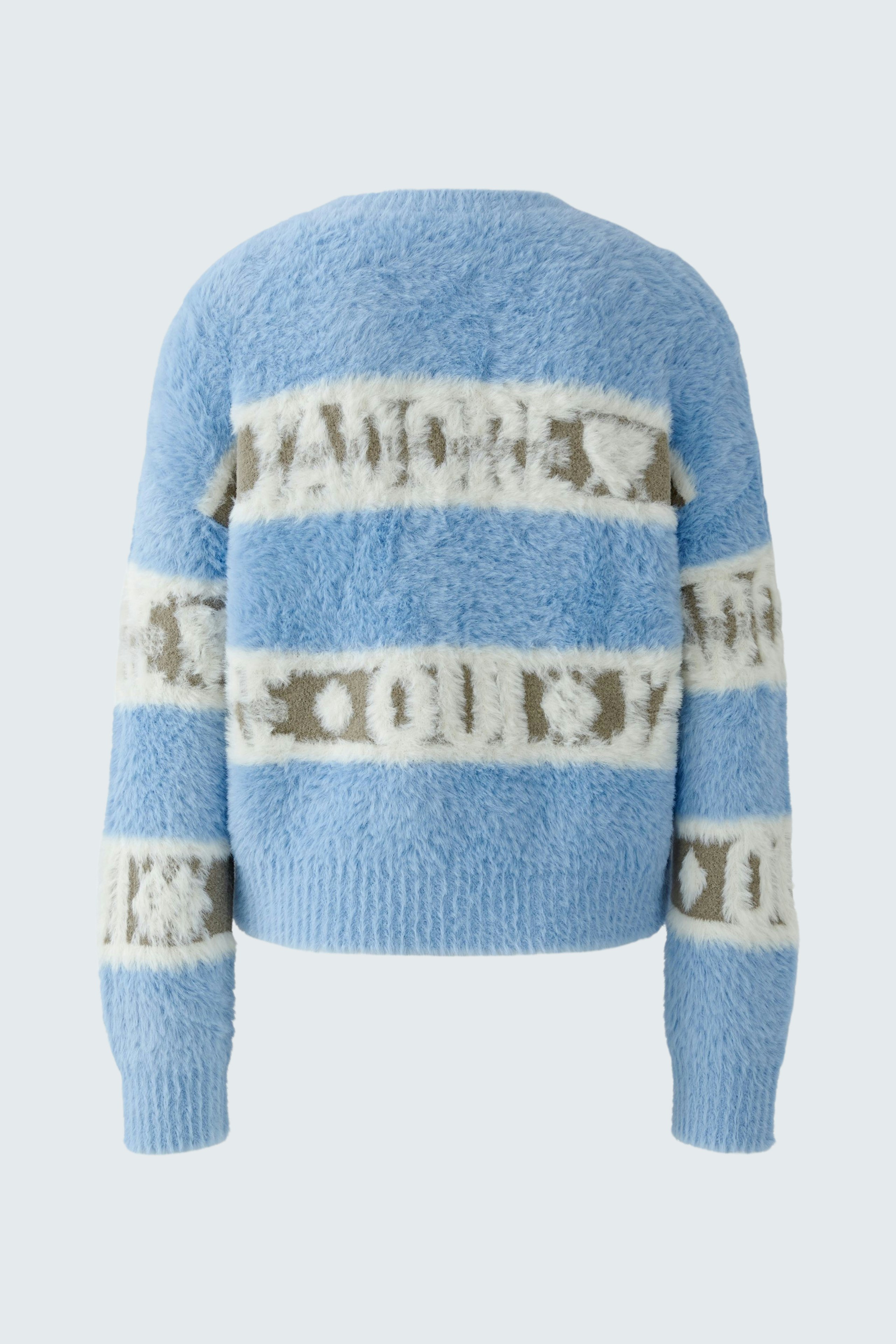 Cozy women's pullover in blue with white stripes, perfect for casual wear.