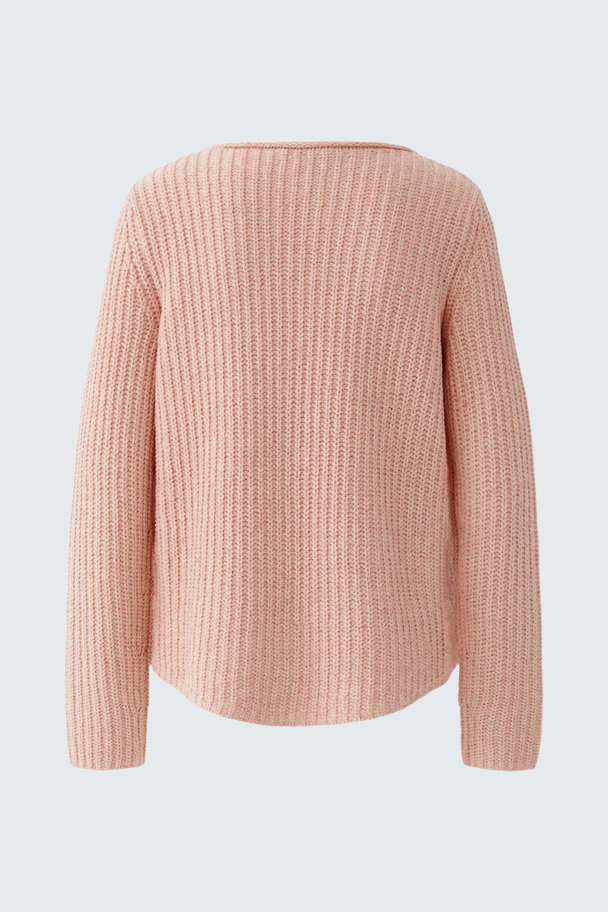 Casual women's pullover: Soft pink knit pullover with a relaxed fit and ribbed texture.