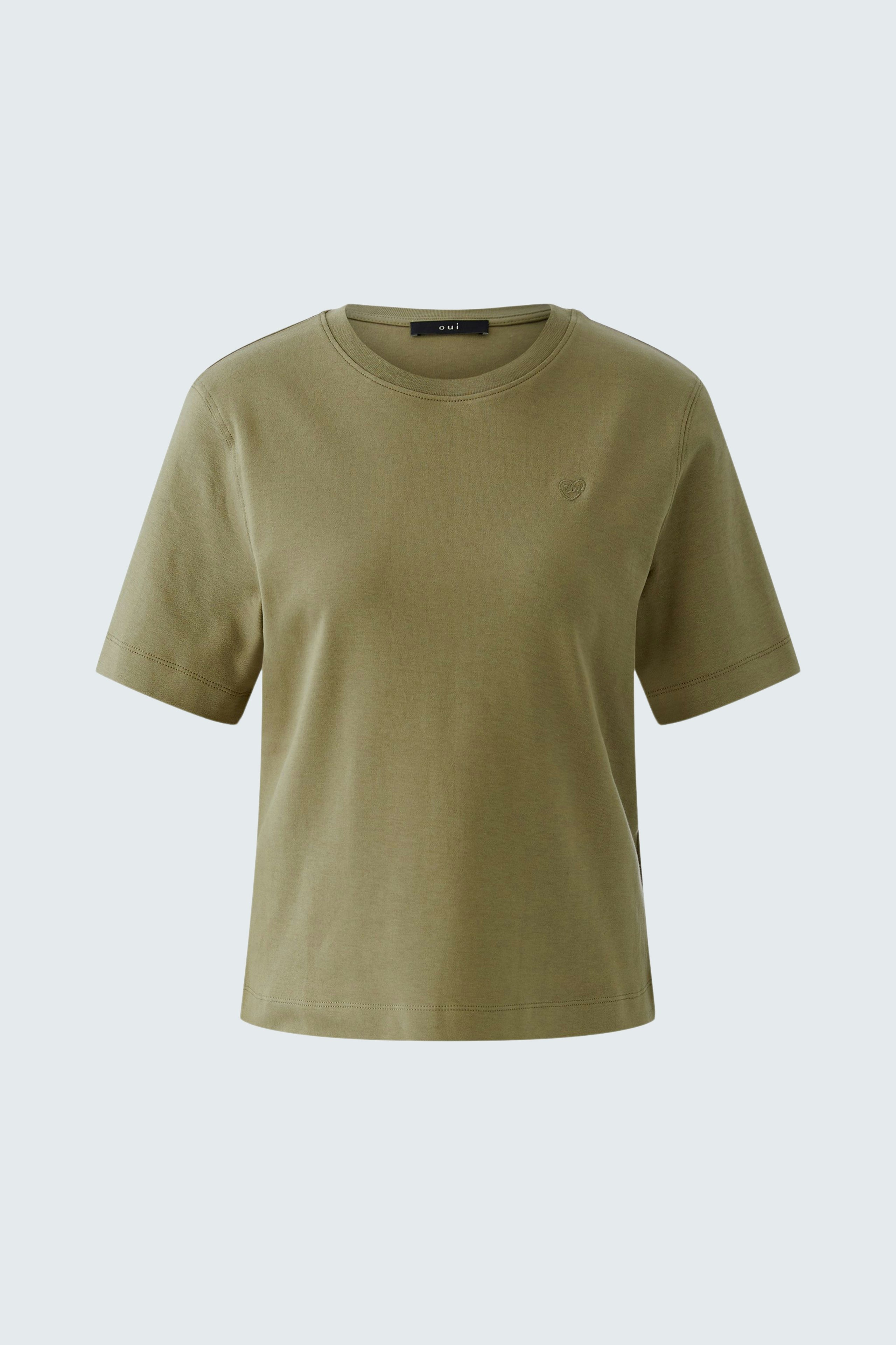 Casual women's T-shirt in olive green, featuring a relaxed fit and short sleeves.