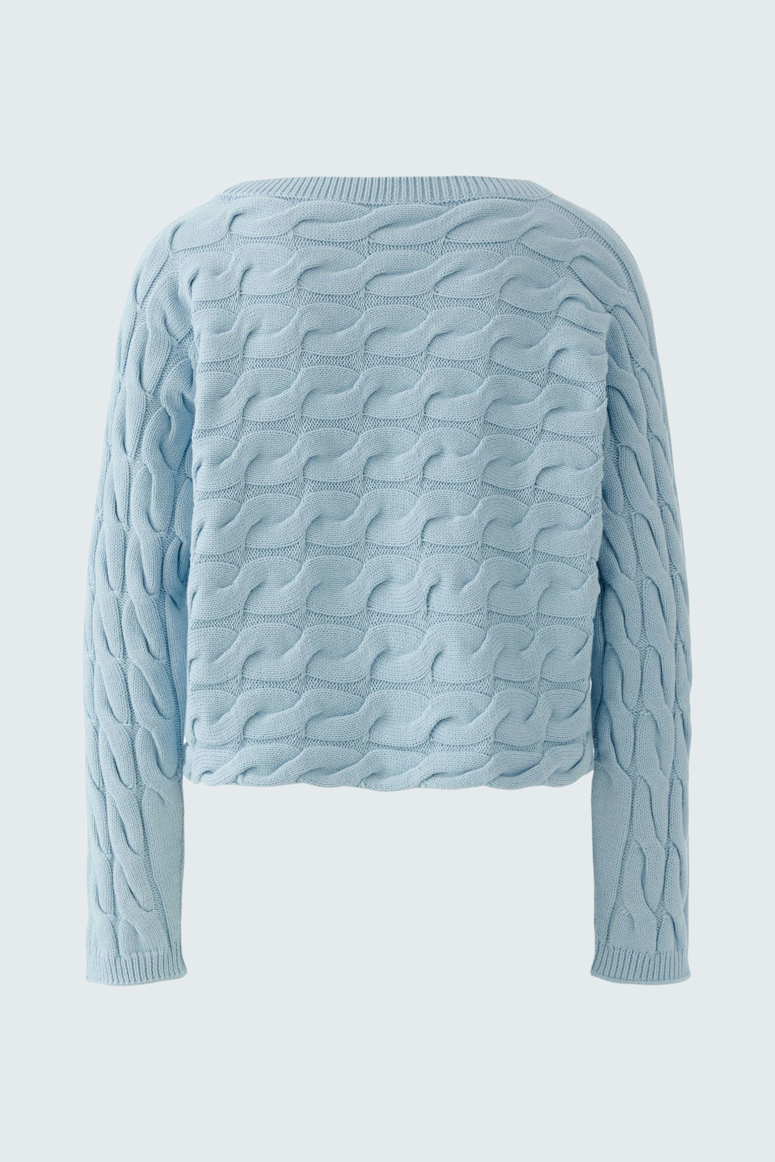 Heller Damen-Pullover in sanftem Blau mit strukturiertem Muster, lässig und bequem.