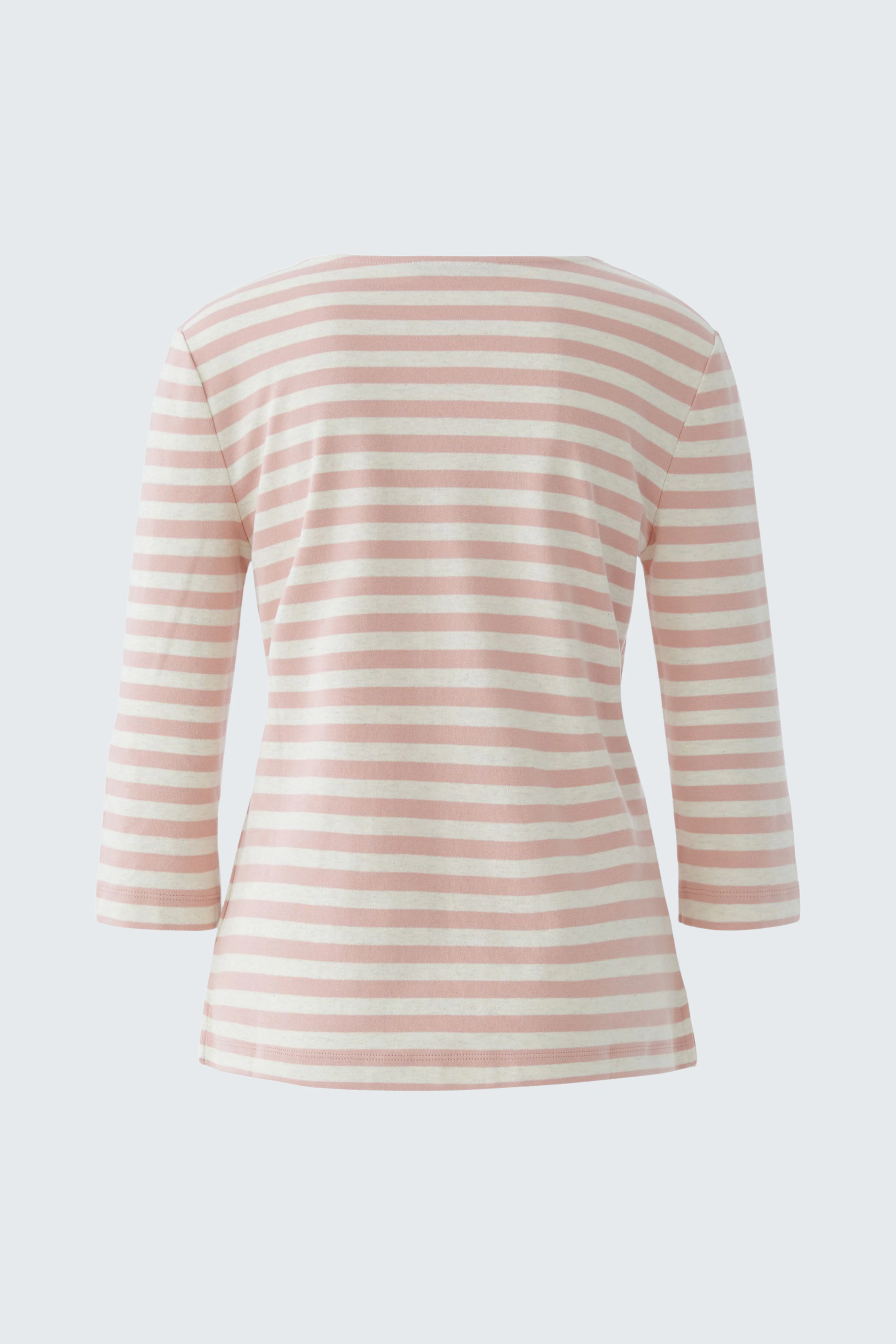 Casual women's T-shirt: Back view of a striped top in soft pink and white tones.