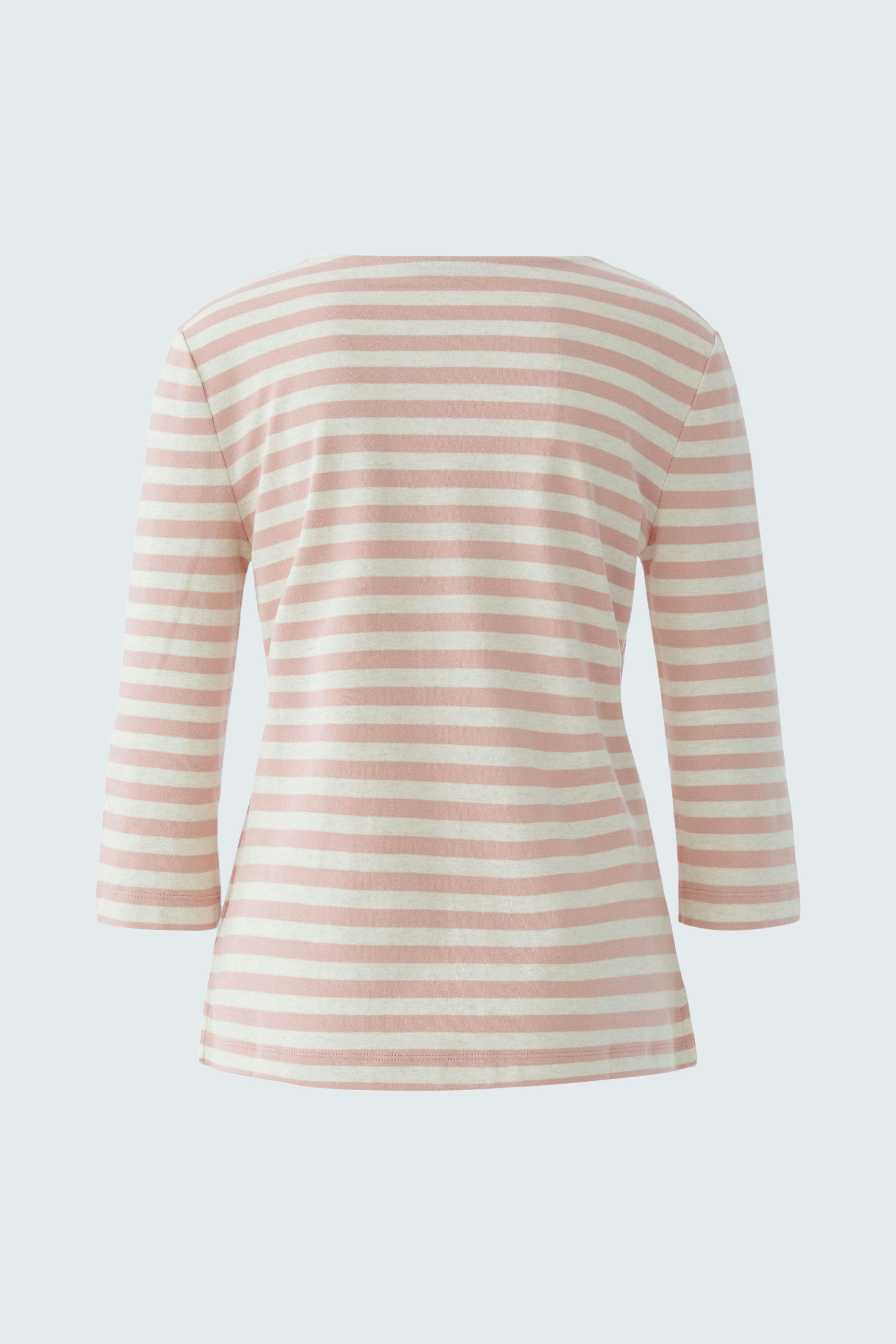Casual women's T-shirt: Back view of a striped top in soft pink and white tones.