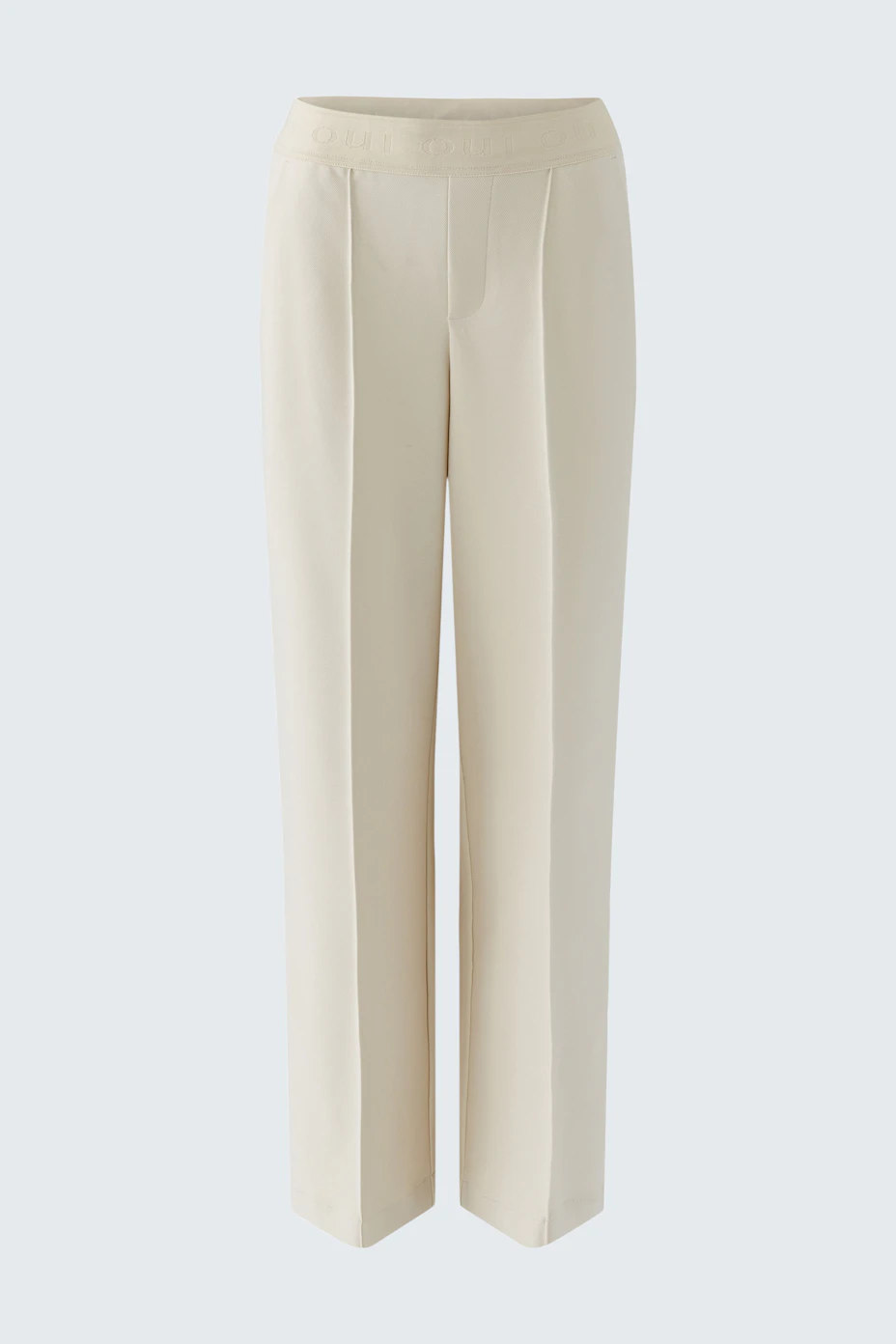 Bequeme Damen-Hose in hellem Beige mit weitem Schnitt und Falten, ideal für den Alltag.
