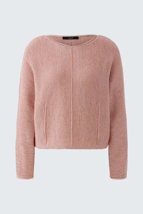 Bequemer Damen-Pullover in zartem Rosa mit lässigem Schnitt und Rundhalsausschnitt.