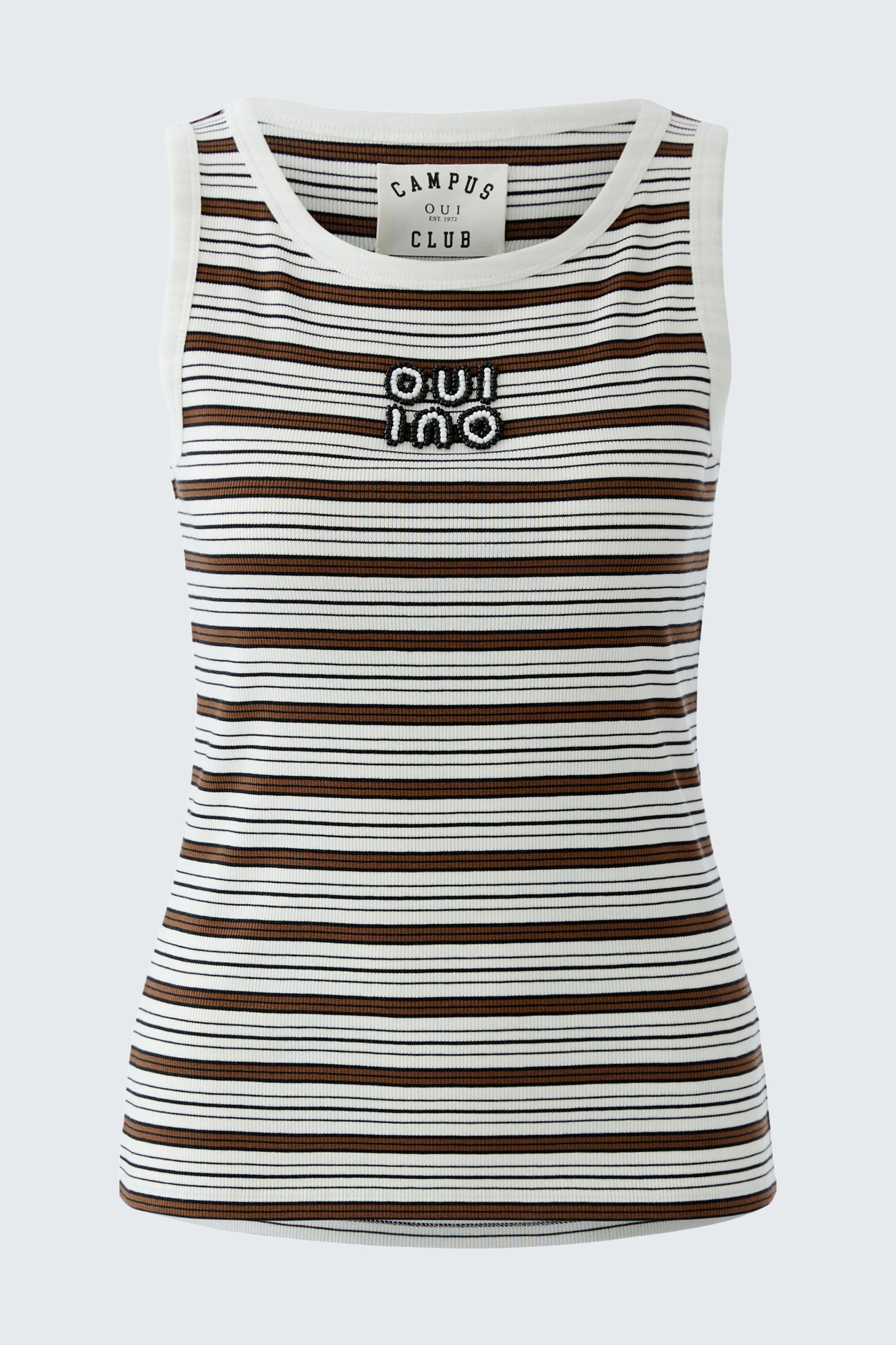 Gestreiftes Damen-Tank Top in Braun und Weiß, lässig und bequem für den Alltag.