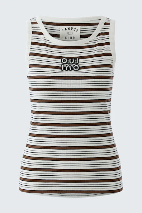 Gestreiftes Damen-Tank Top in Braun und Weiß, lässig und bequem für den Alltag.