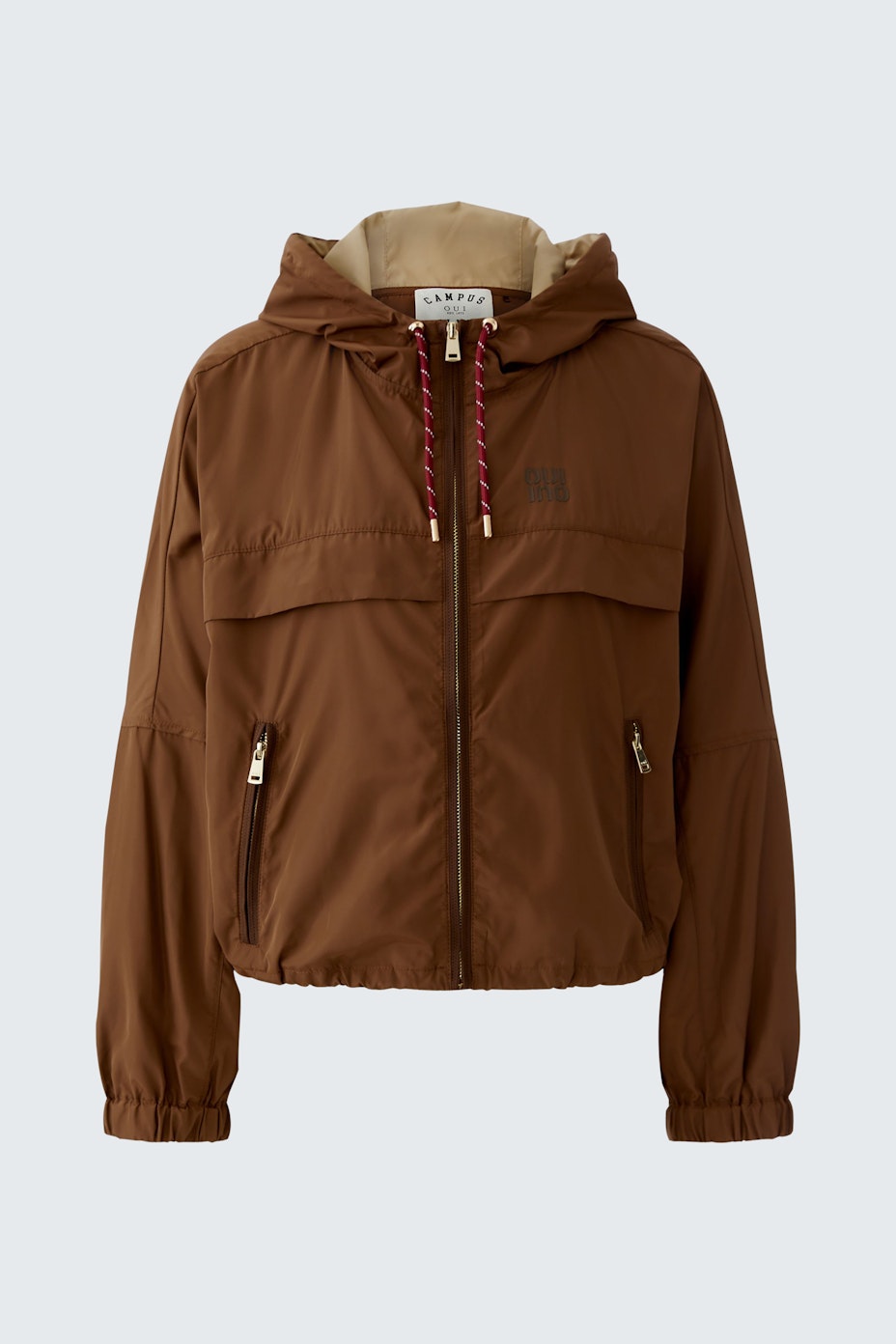 Bequeme Outdoorjacke für Damen in Braun mit Kapuze und praktischen Taschen.