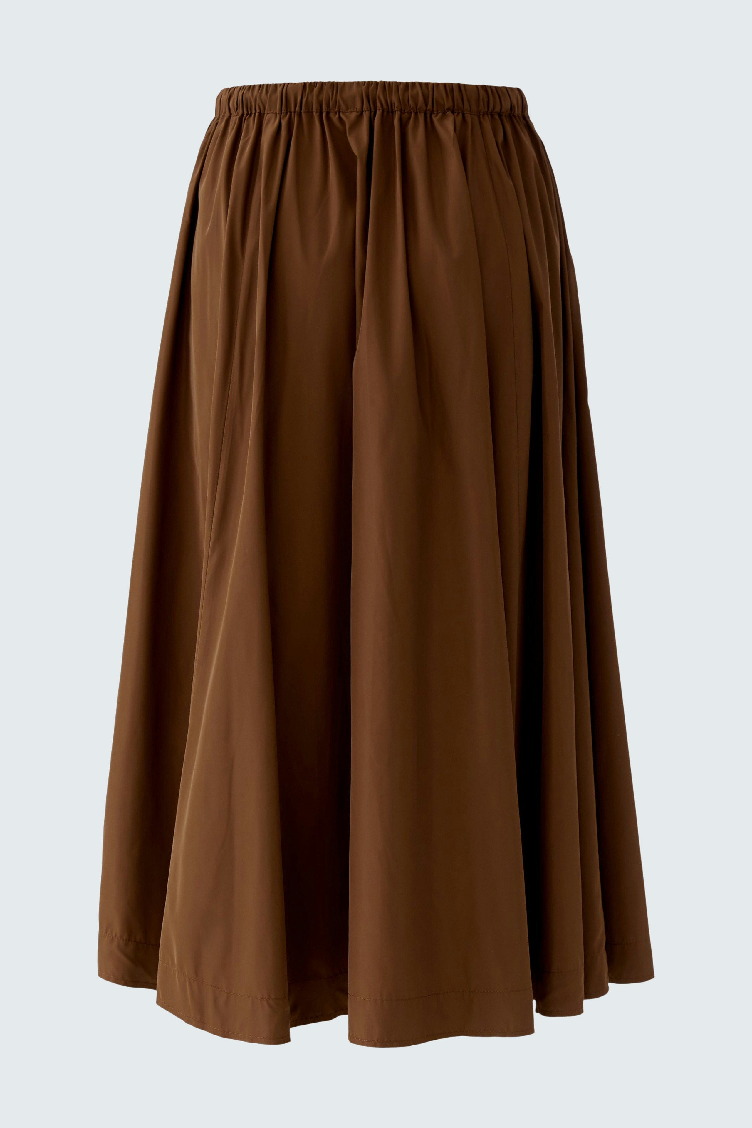 A-line skirt: A brown, flowy skirt with an elastic waistband, perfect for casual wear.