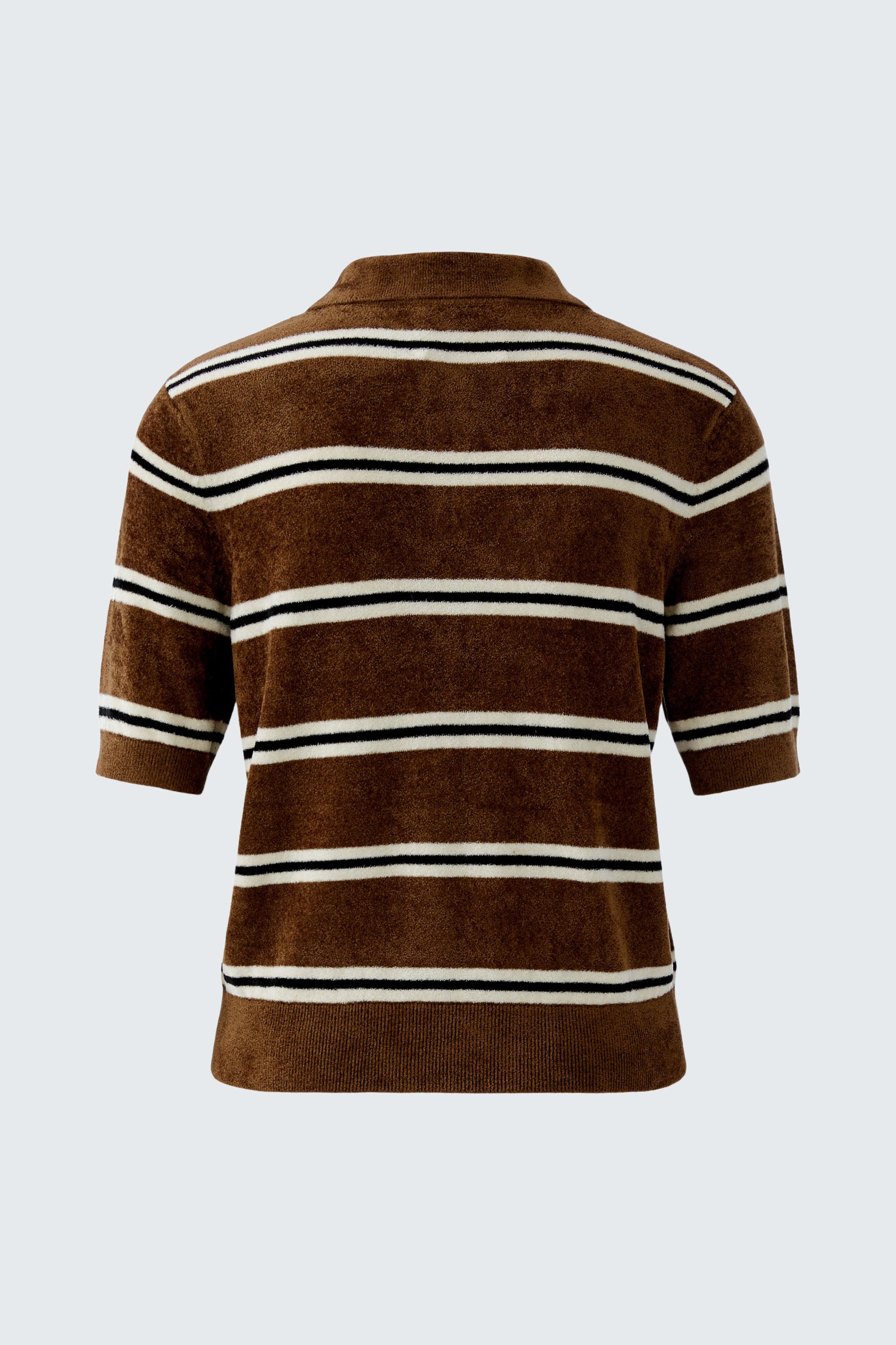 Damen-Pullover in Braun mit Streifen, lässiger Schnitt und kurzer Arm, ideal für entspannte Looks.