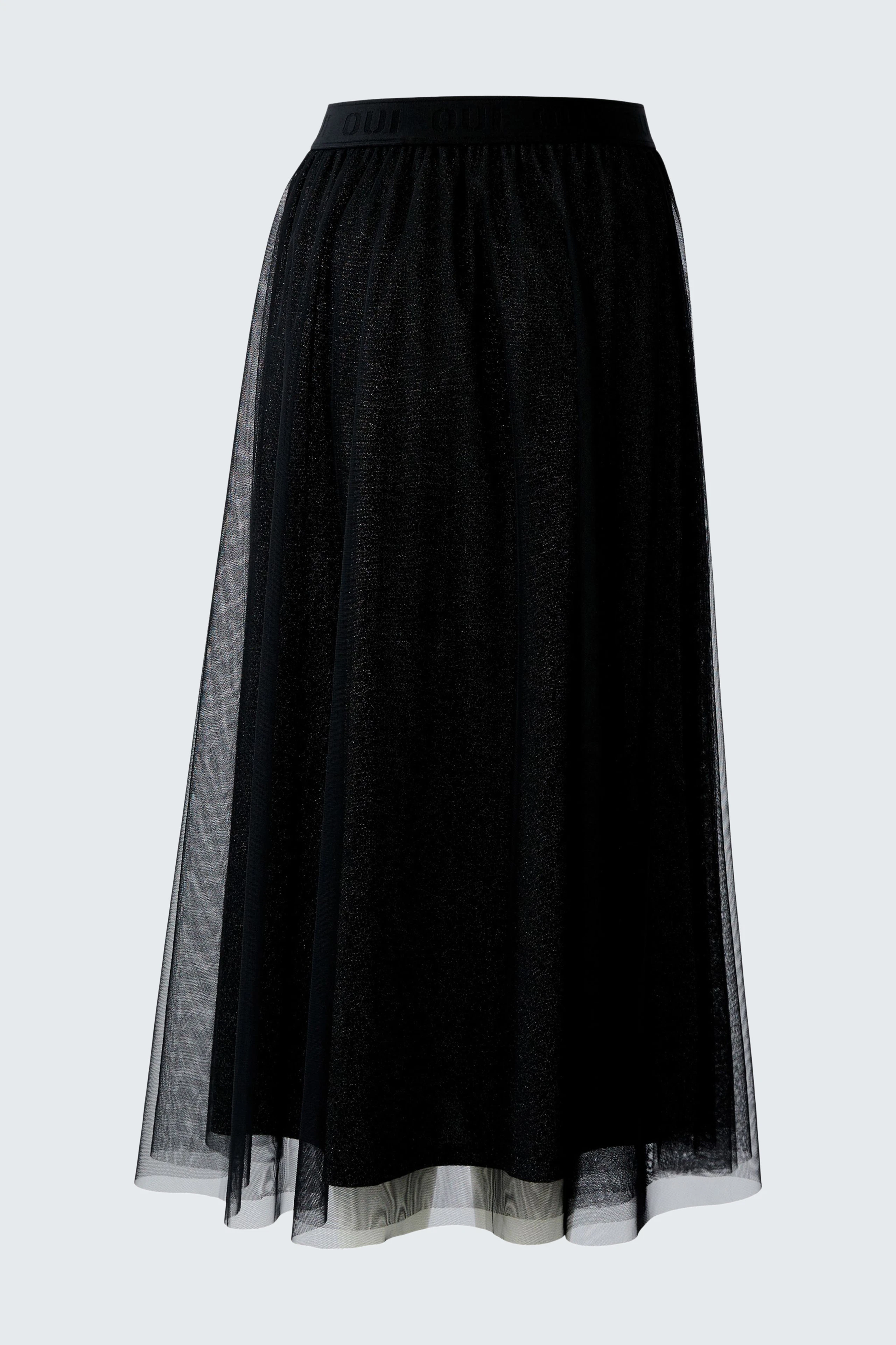 Schwarzer A-Linien-Rock aus leichtem Material mit transparenter Schicht für einen lässigen Look.