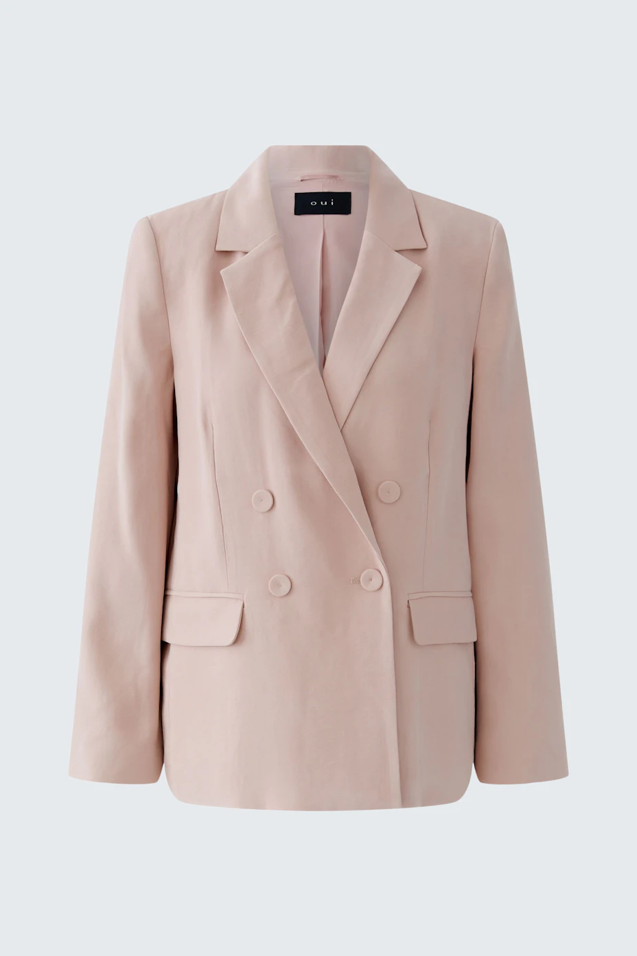 Beiger Damen-Blazer: Klassischer Schnitt mit doppelter Knopfleiste, ideal für den Alltag.