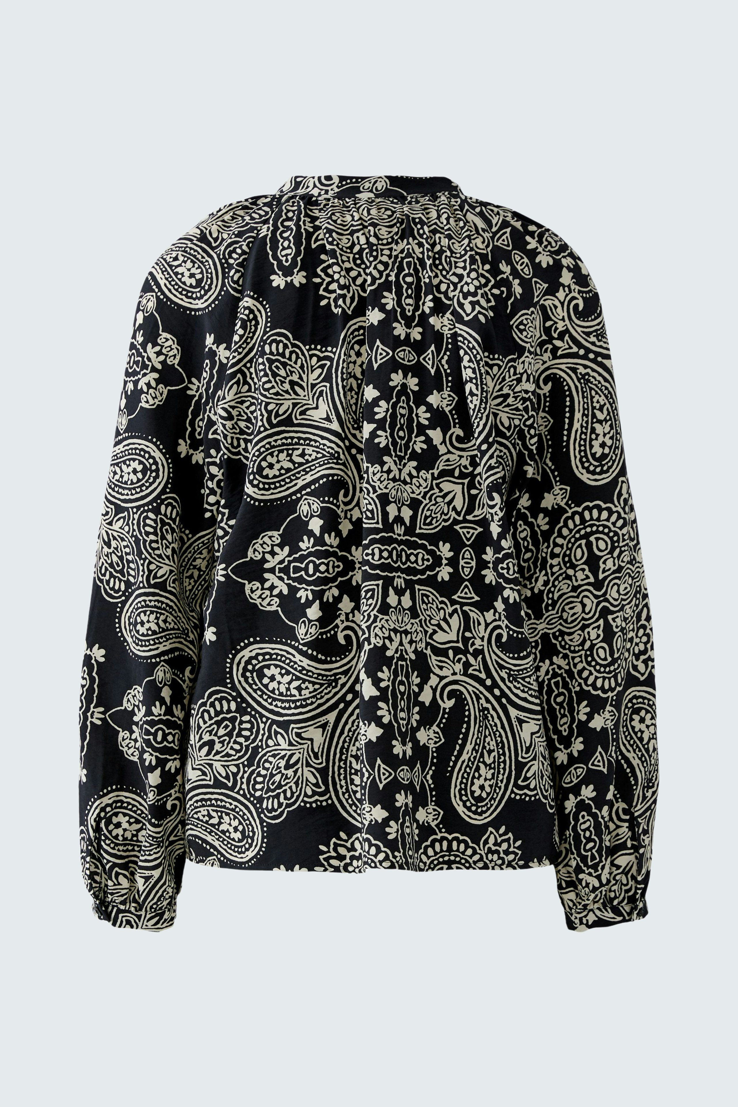 Damen-Bluse mit Paisleymuster in Schwarz und Beige, lässiger Schnitt und bequeme Passform.