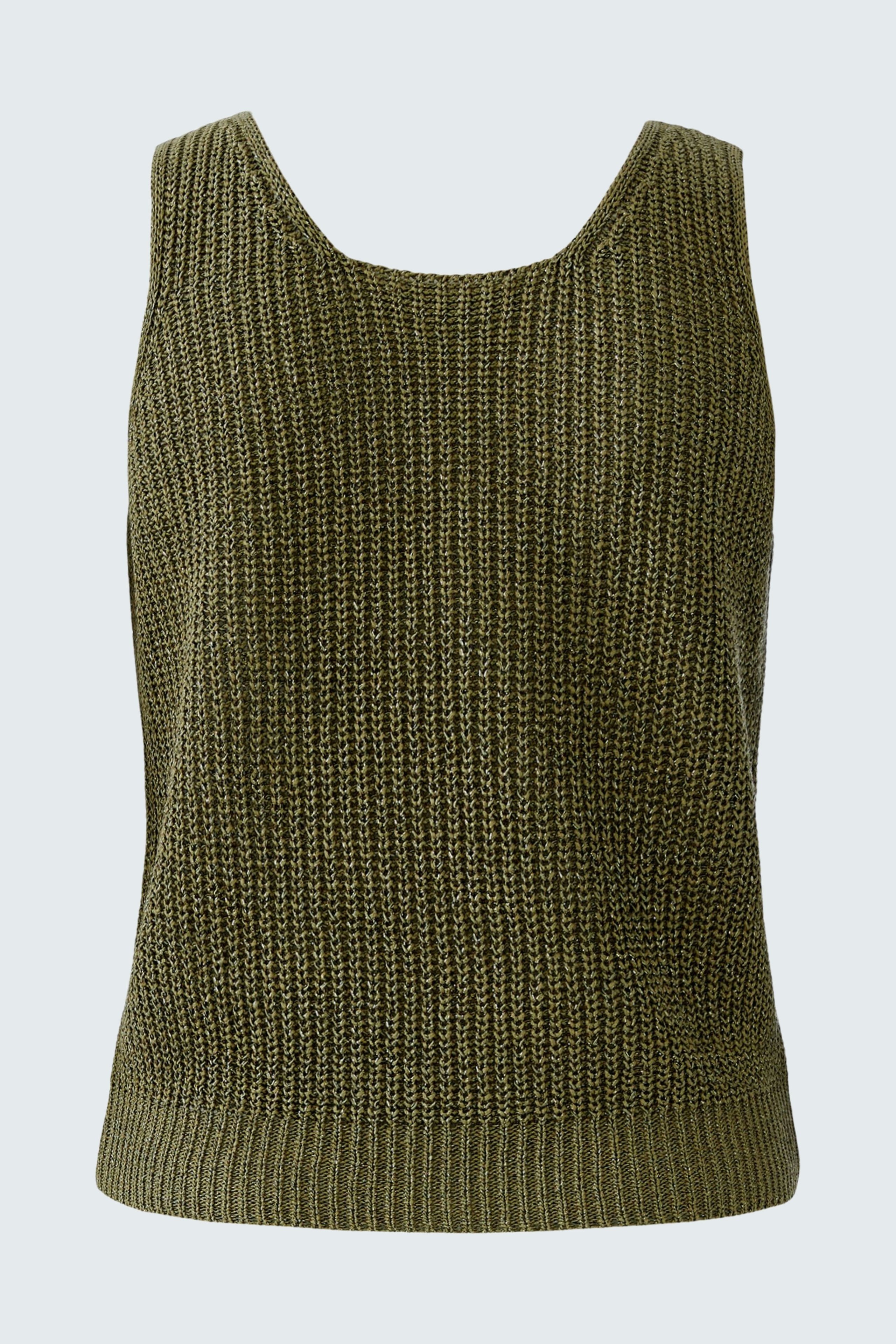 Casual women's top: Olive green knitted tank top with a relaxed fit.
