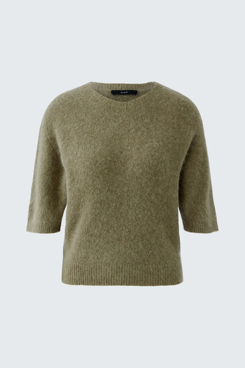 Bequemer Damen-Pullover in Olivgrün mit kurzen Ärmeln, ideal für lässige Outfits.